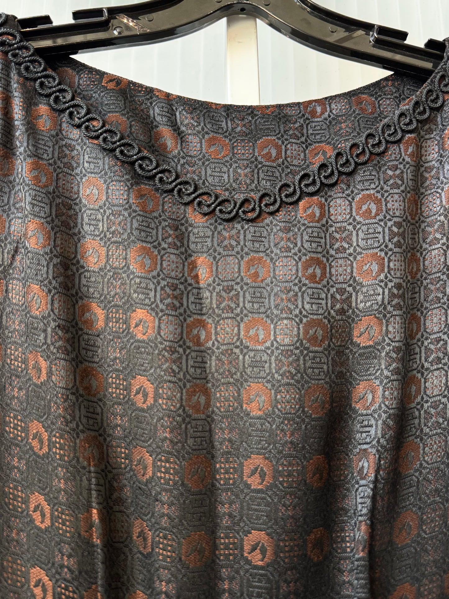 1950s Black & Copper Jacquard Patterned Dress & Jacket Set