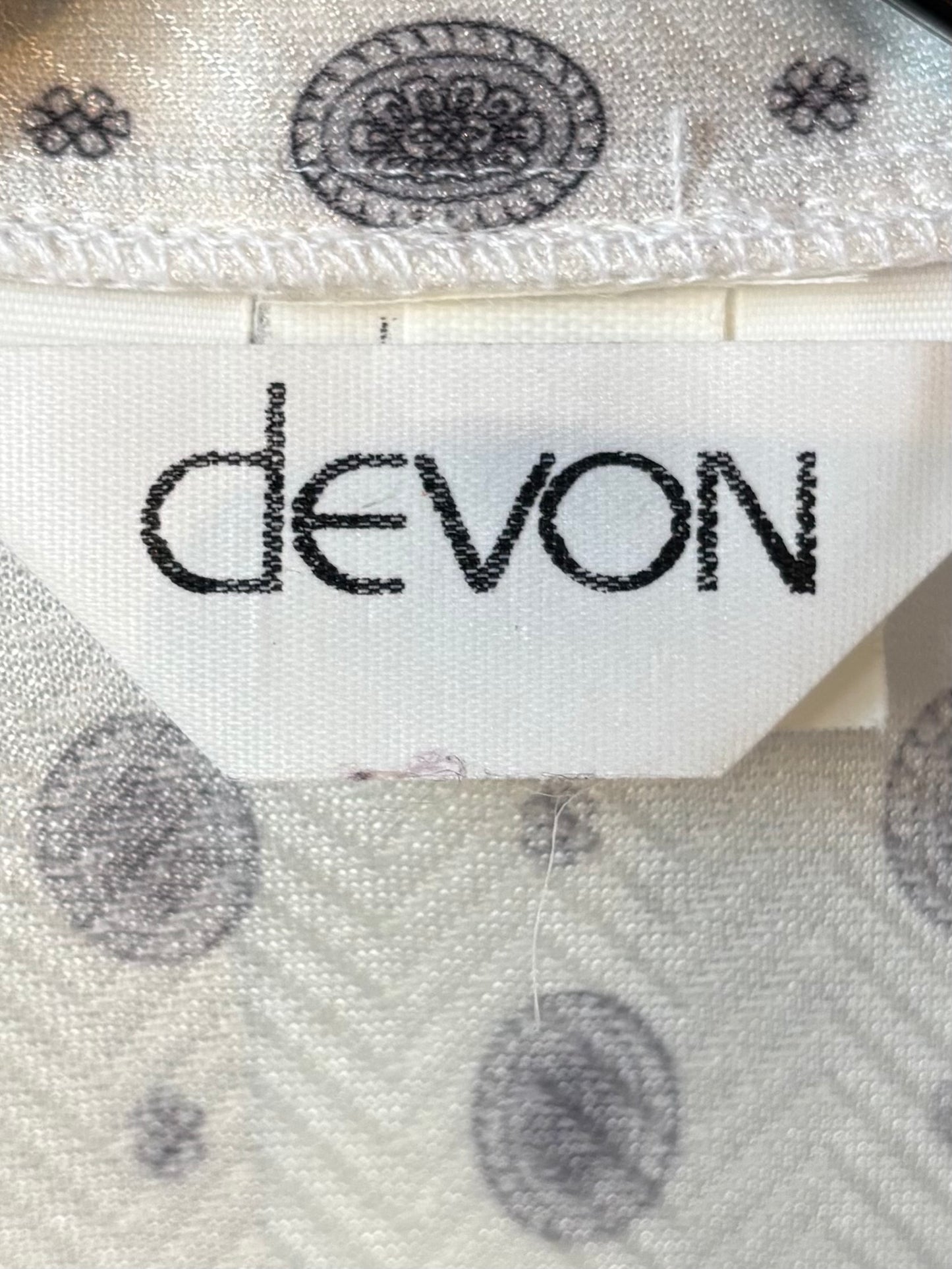 1970s White Long Sleeve Blouse With Black Floral Pattern