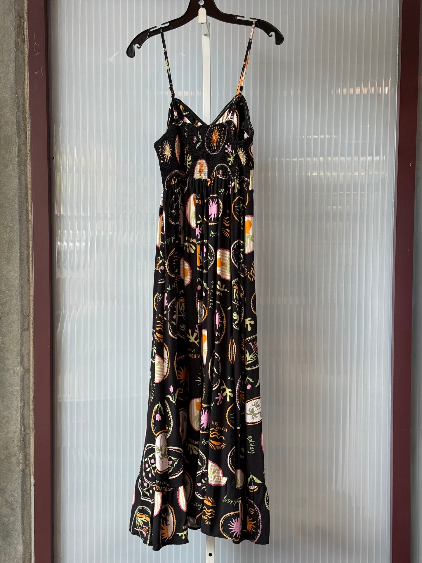 2000s Black 100% Cotton Smocked Sun Dress