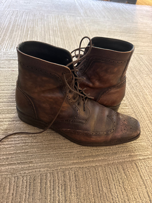Brown Leather Wing Tip Men's Boots