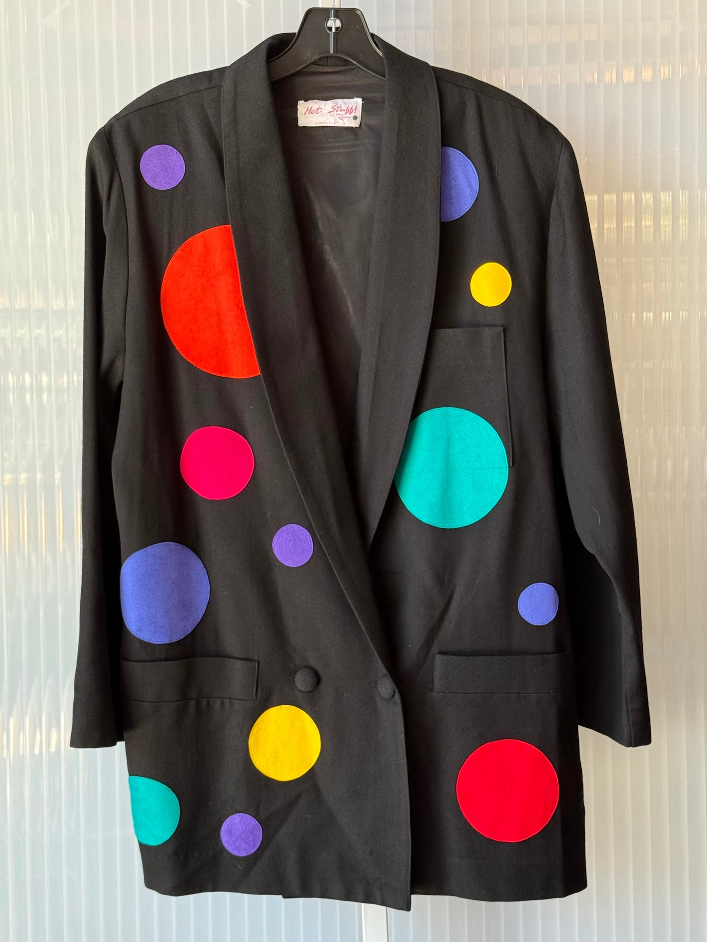 1980s Black Blazer w/ Rainbow Spot Appliques