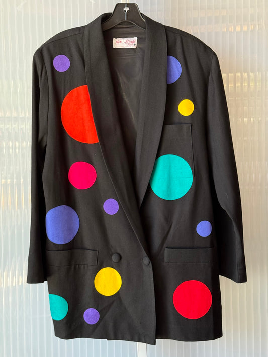 1980s Black Blazer w/ Rainbow Spot Appliques