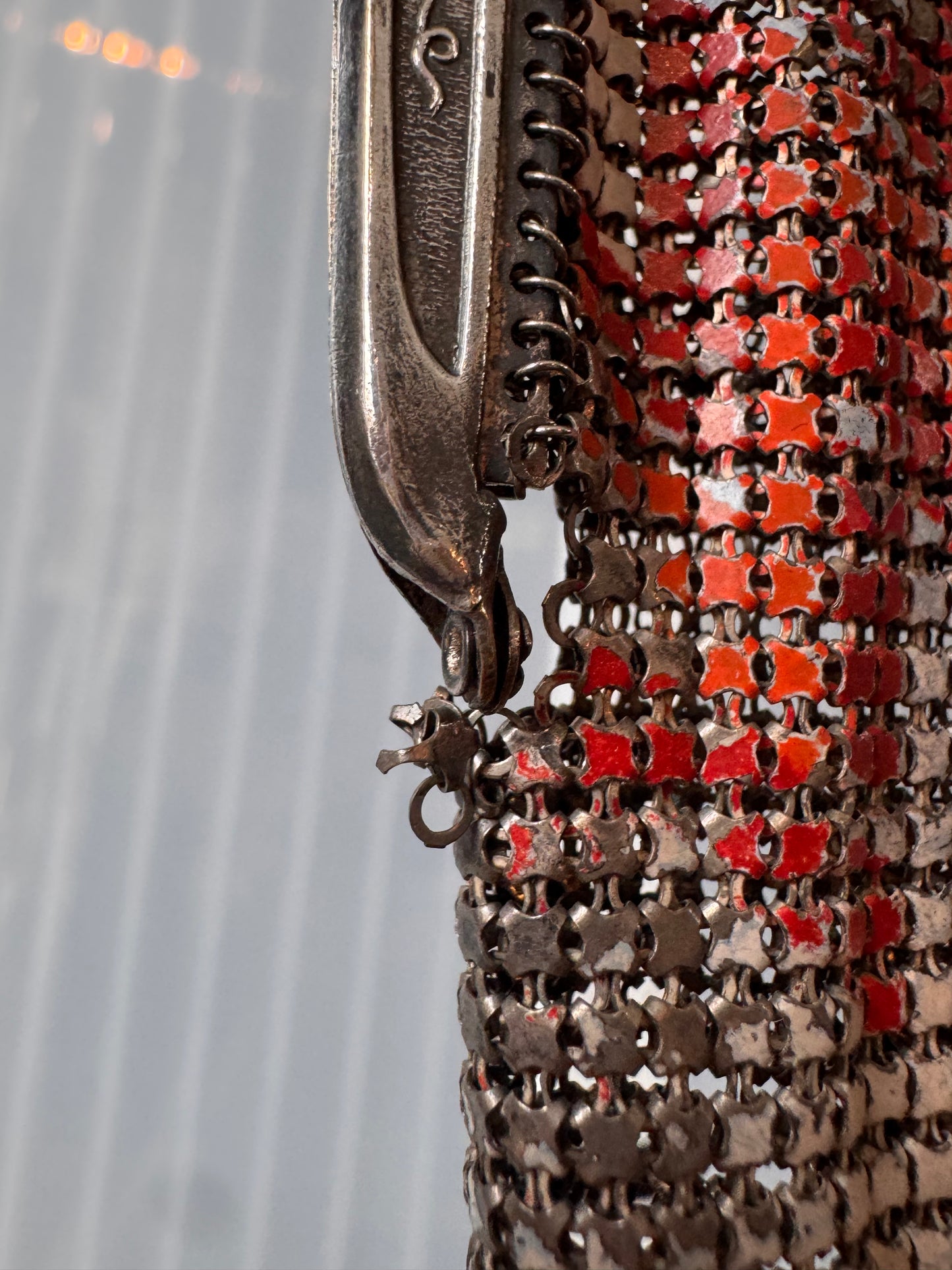 1920s White & Red Metal Mesh Flapper Purse