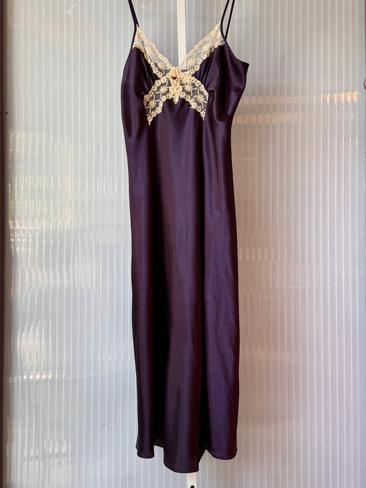 1980s Royal Purple Satin Full-Length Slip Dress