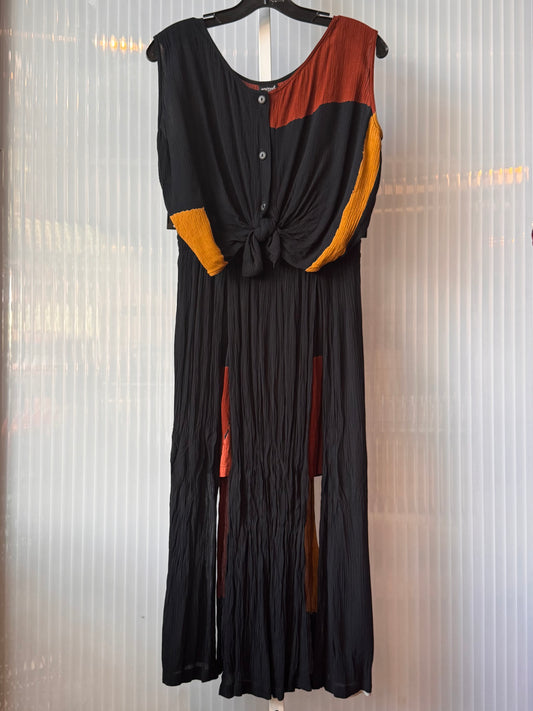 1990s Black Brown & Ochre Tank Top & Skirt Set