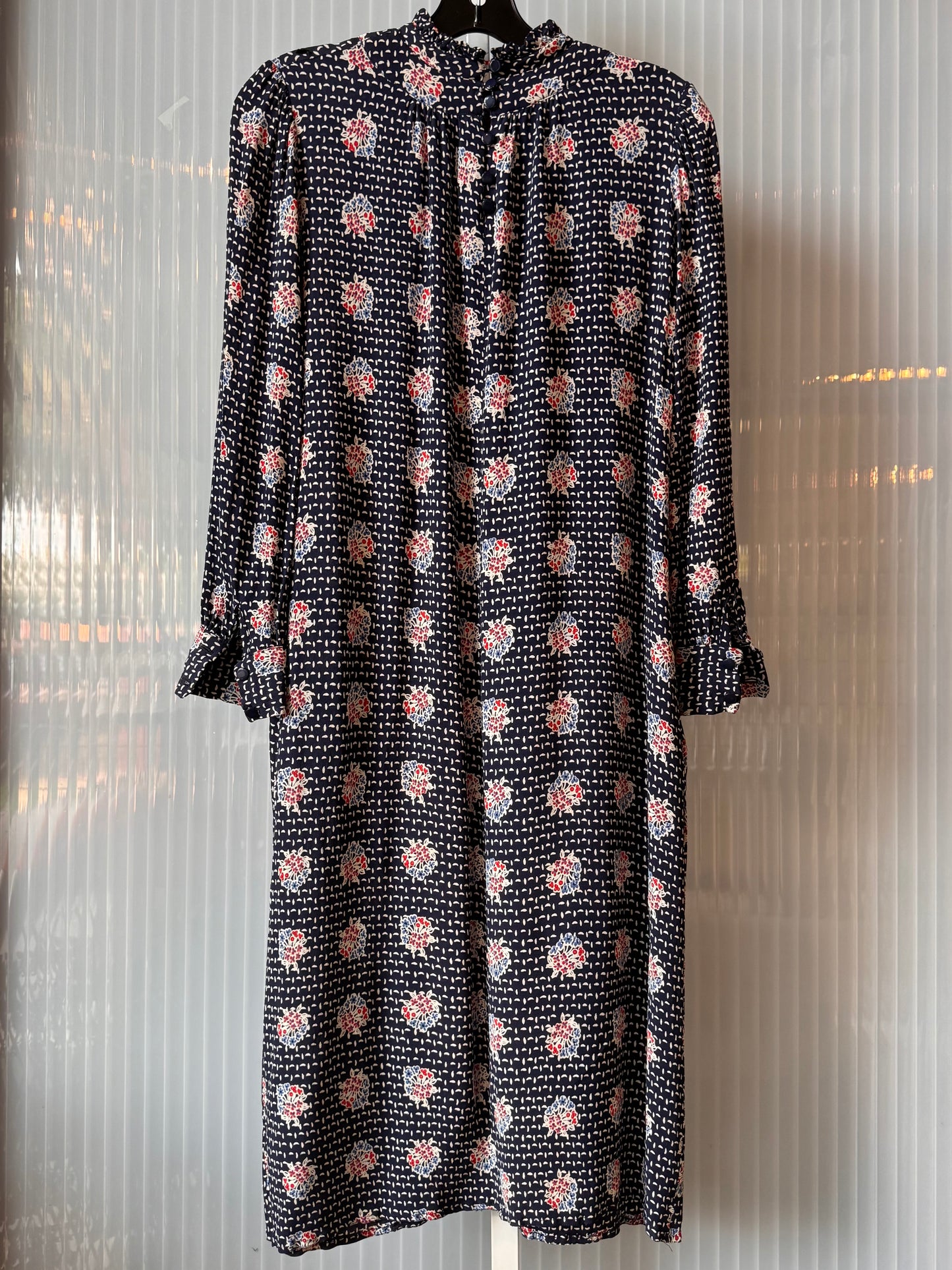 1980s Diane Von Furstenburg Navy Blue & White Floral Dress