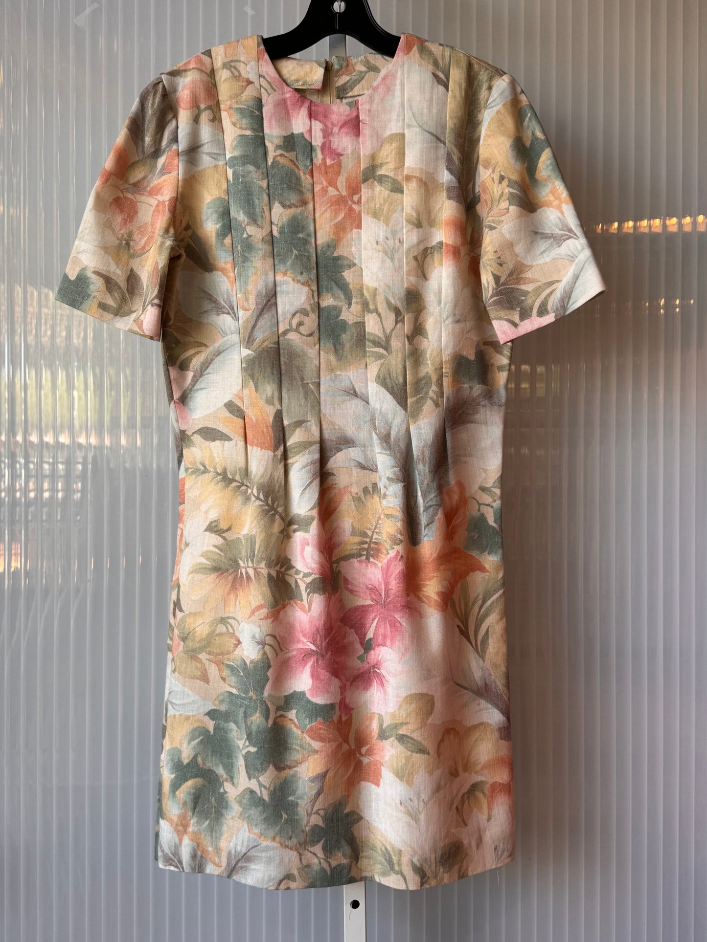 1960s Pastel Floral Pleated Sheath Dress