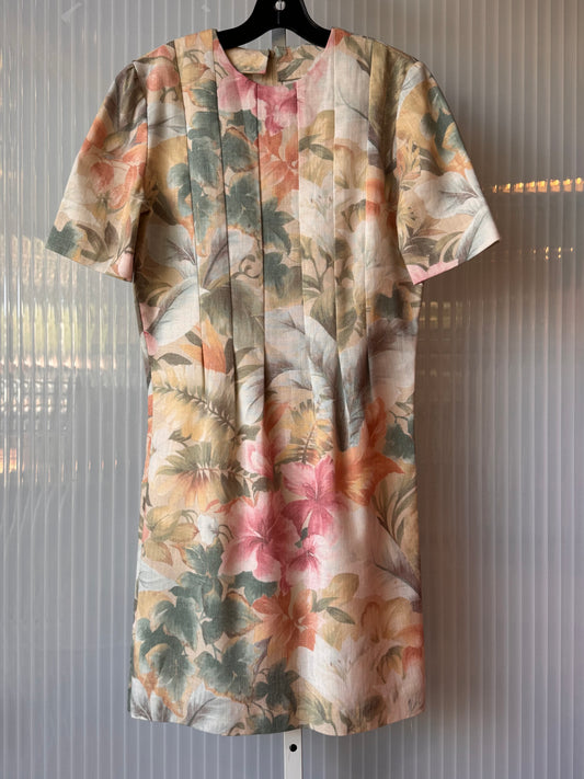 1960s Pastel Floral Pleated Sheath Dress