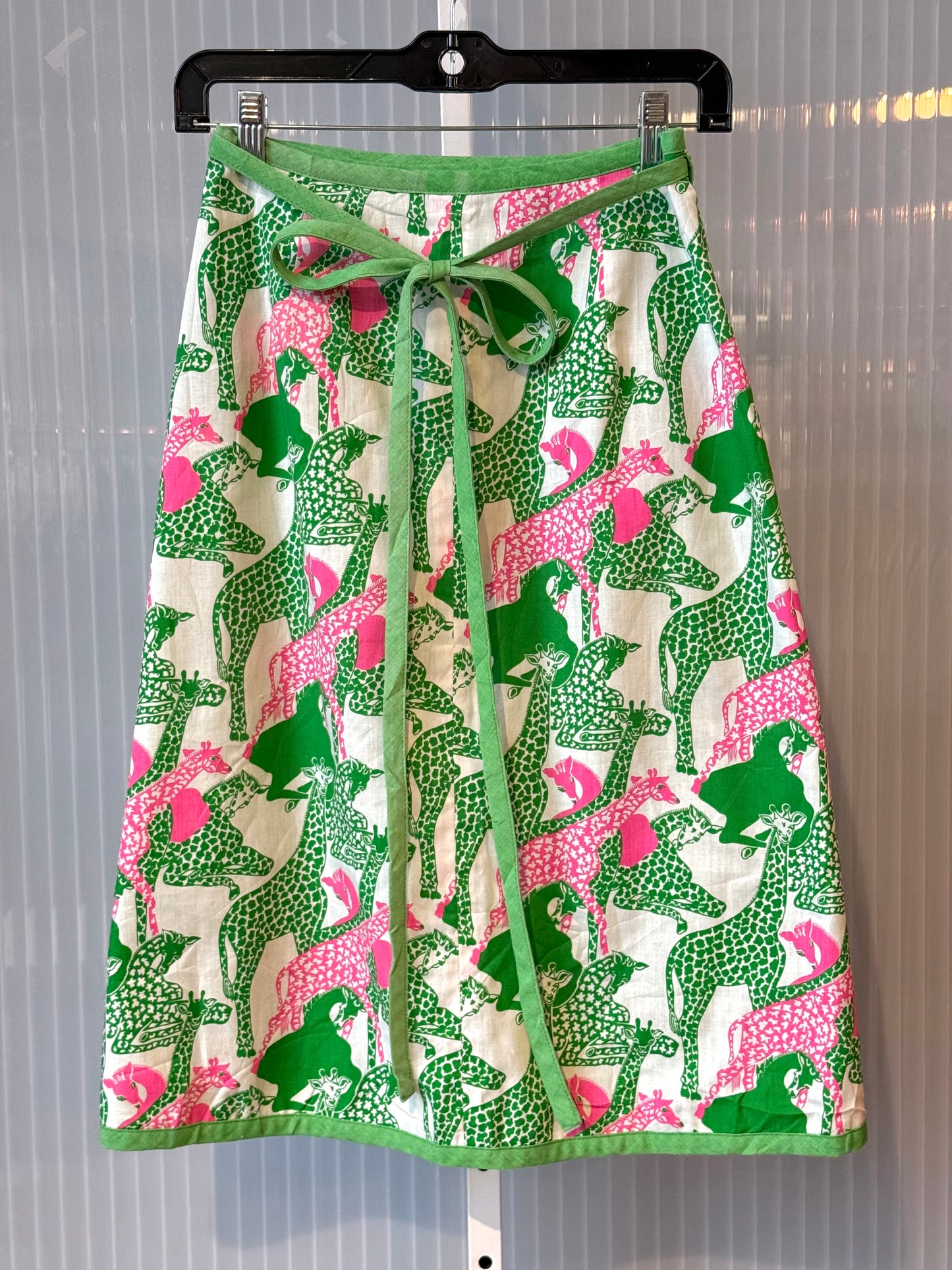 1960s Green & Pink Giraffe Wrap Skirt