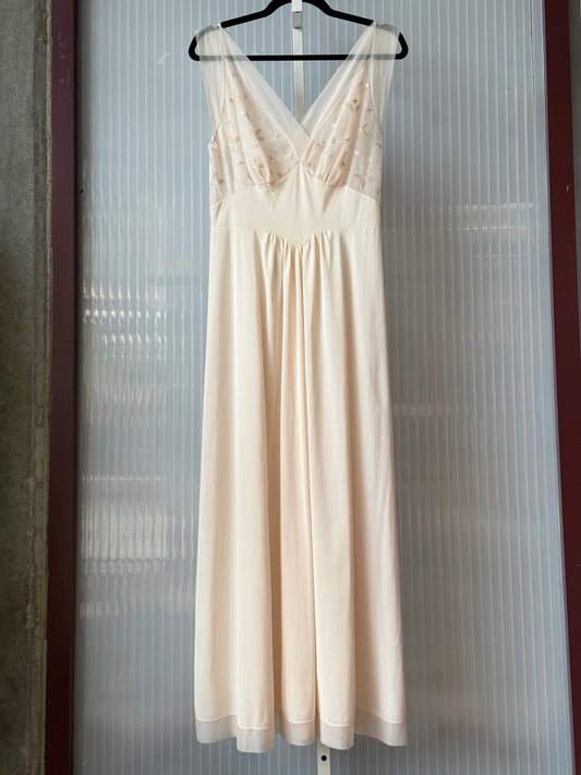1960s Palest Pink Embroidered Sheer Top Slip Dress