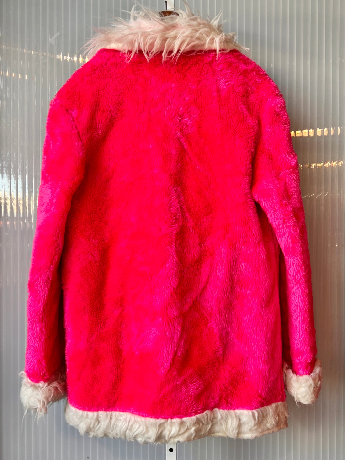 1990s Hot Pink Fuzzy Coat with White Lapel Collar
