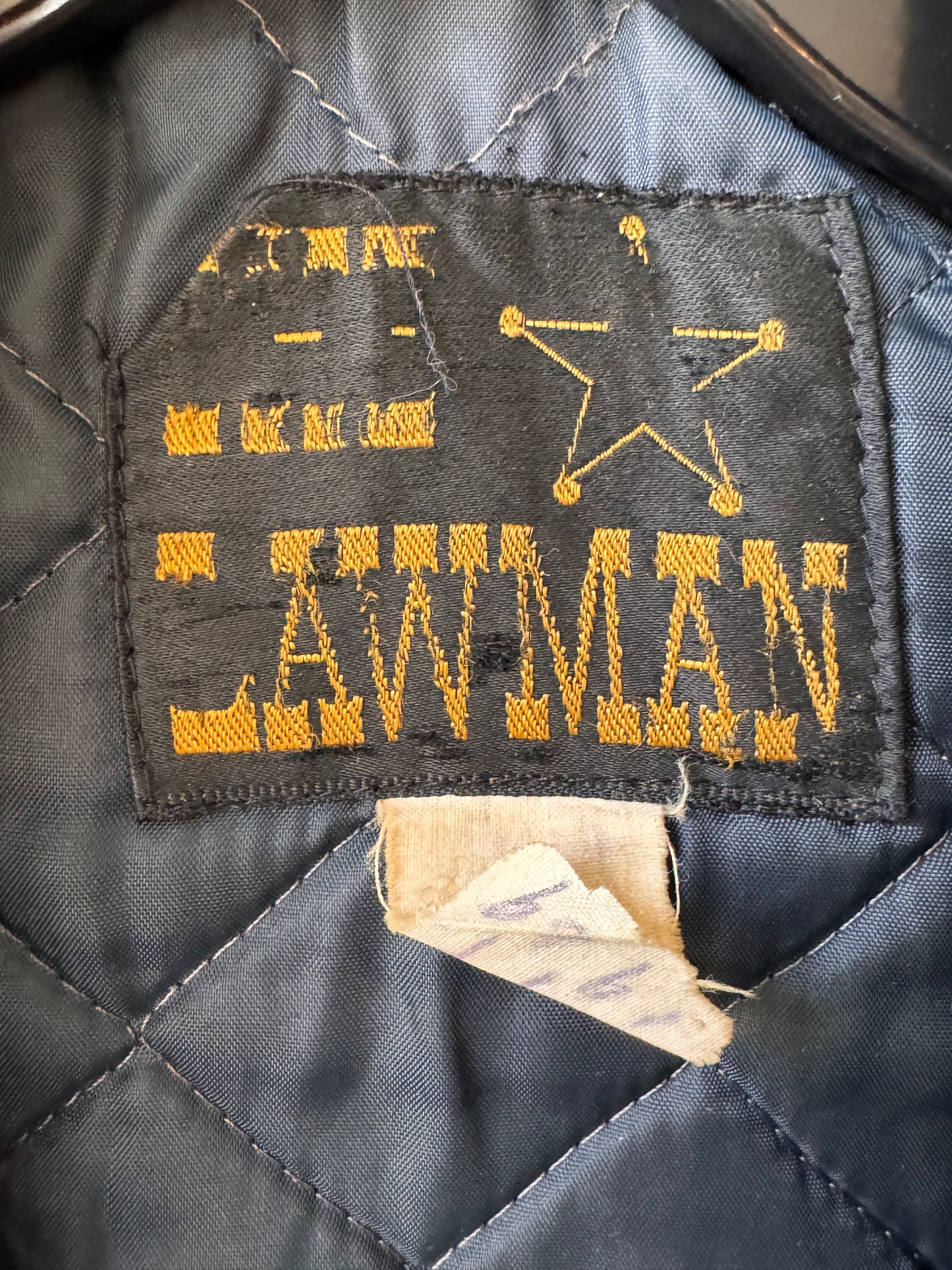 1980s Black Lawman Sheriff Satin Jacket w/ Black Fur Collar