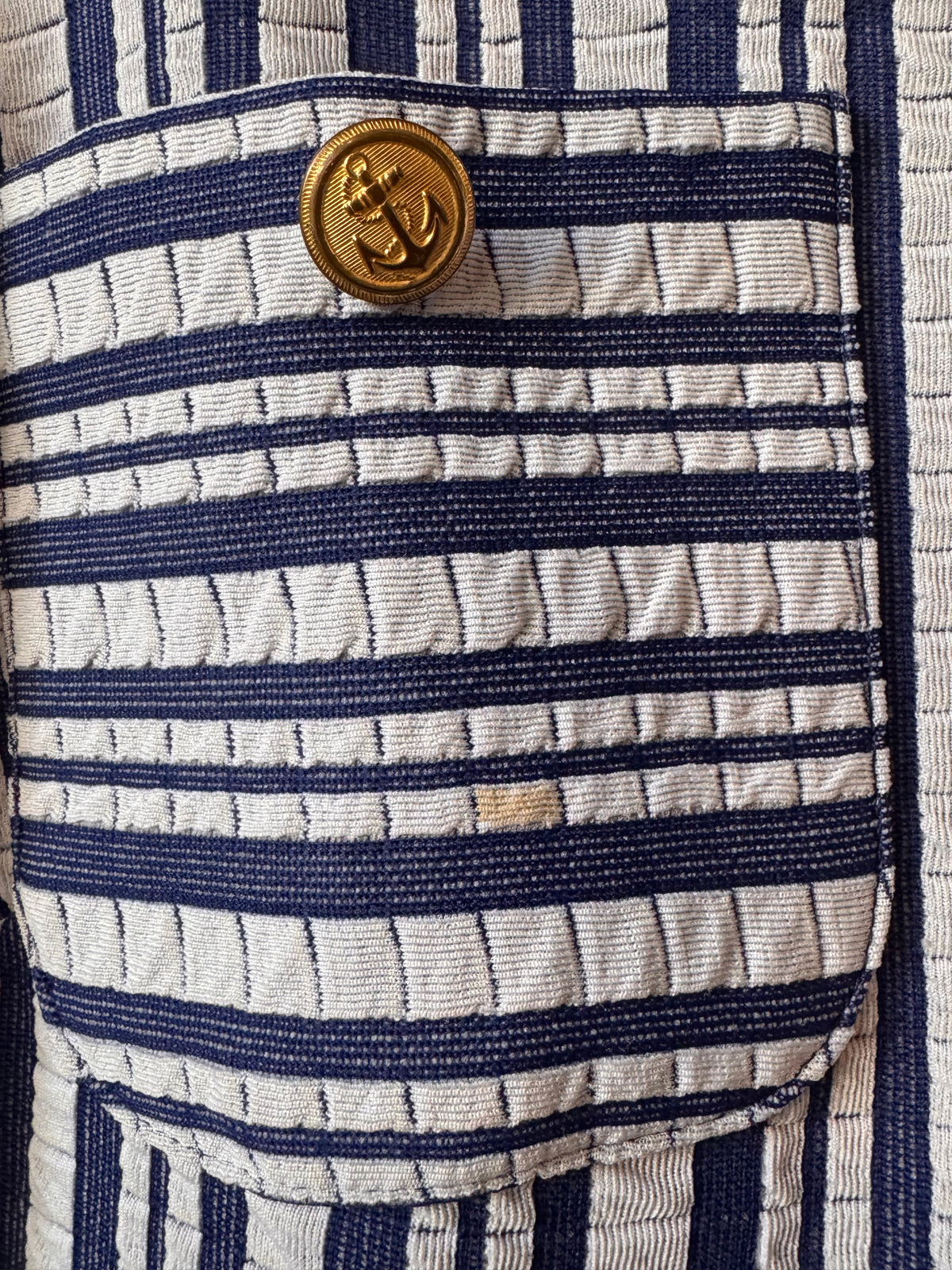 1970s Blue & White Striped Shacket with Gold Anchor Buttons