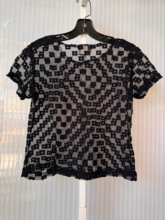 1980s Black Sheer Square Pattern Fishnet Top