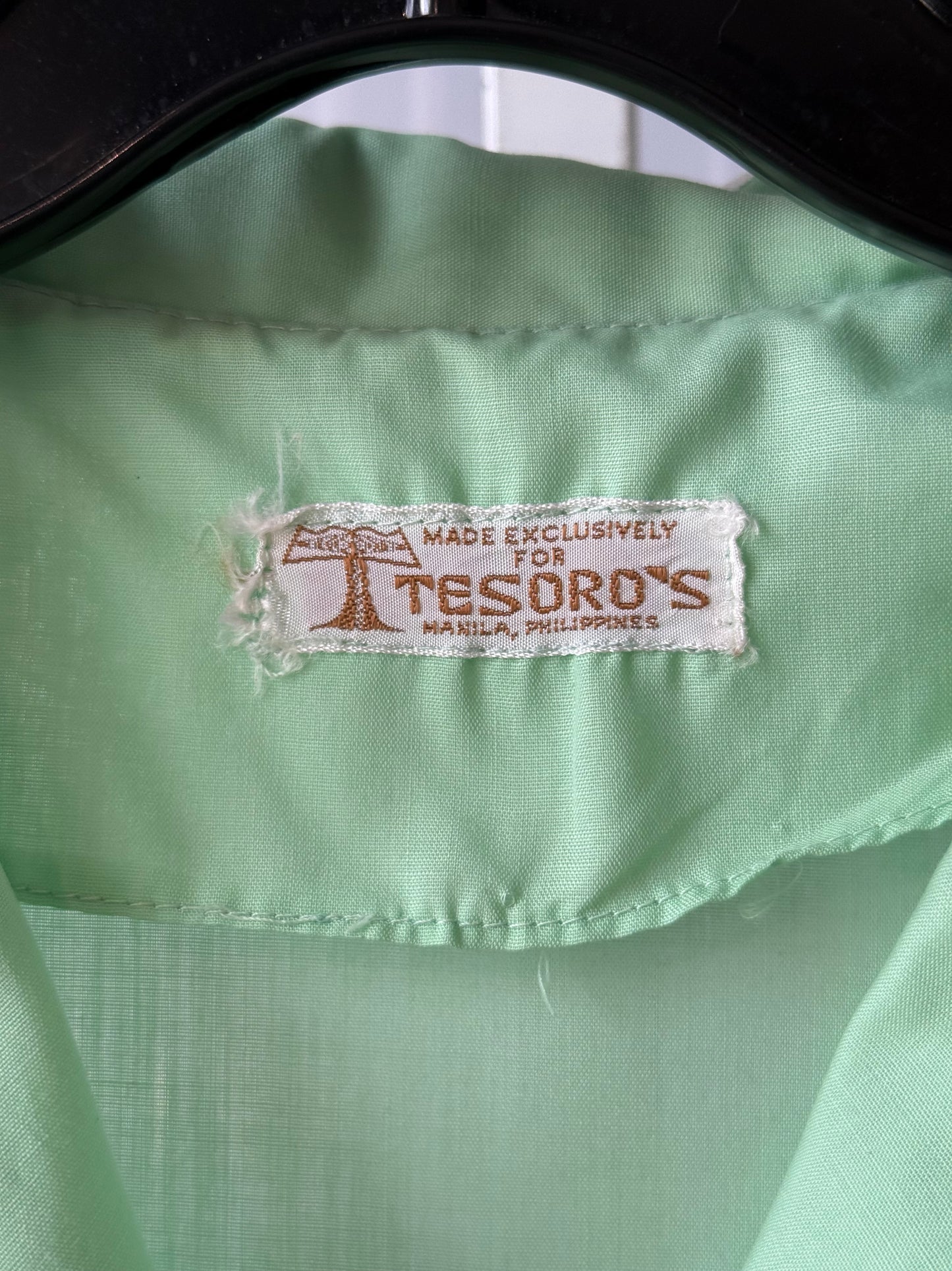 1960s Pale Green Embroidered Shirt Dress w/ Mesh & Sash