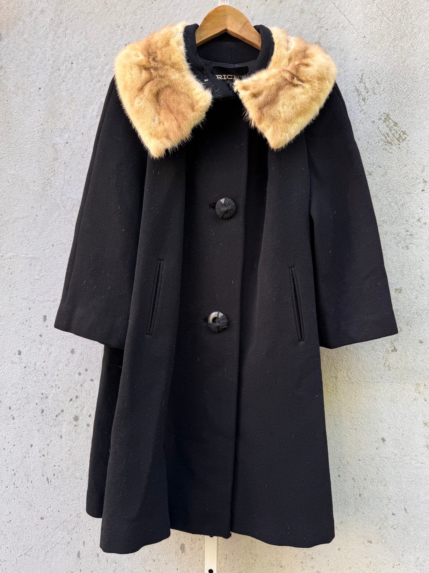 1960s Rich’s Black Wool Coat with Blonde Mink Collar