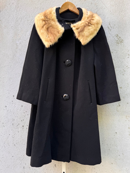 1960s Rich’s Black Wool Coat with Blonde Mink Collar