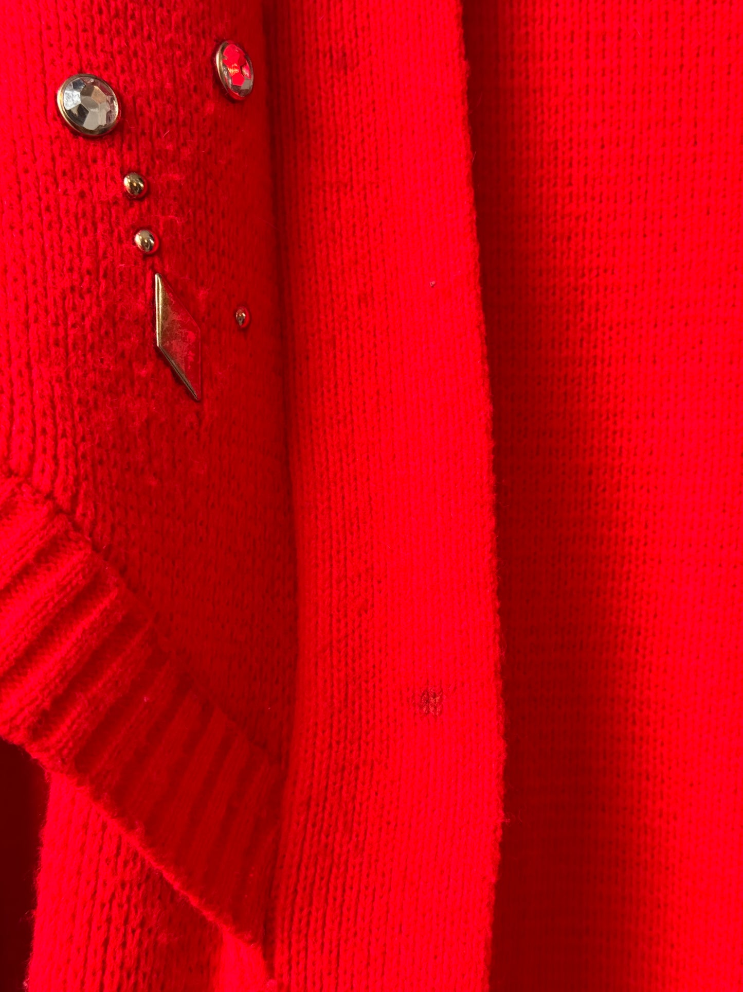 1980s Red Knit Bedazzled Full-Length Cardigan Coat