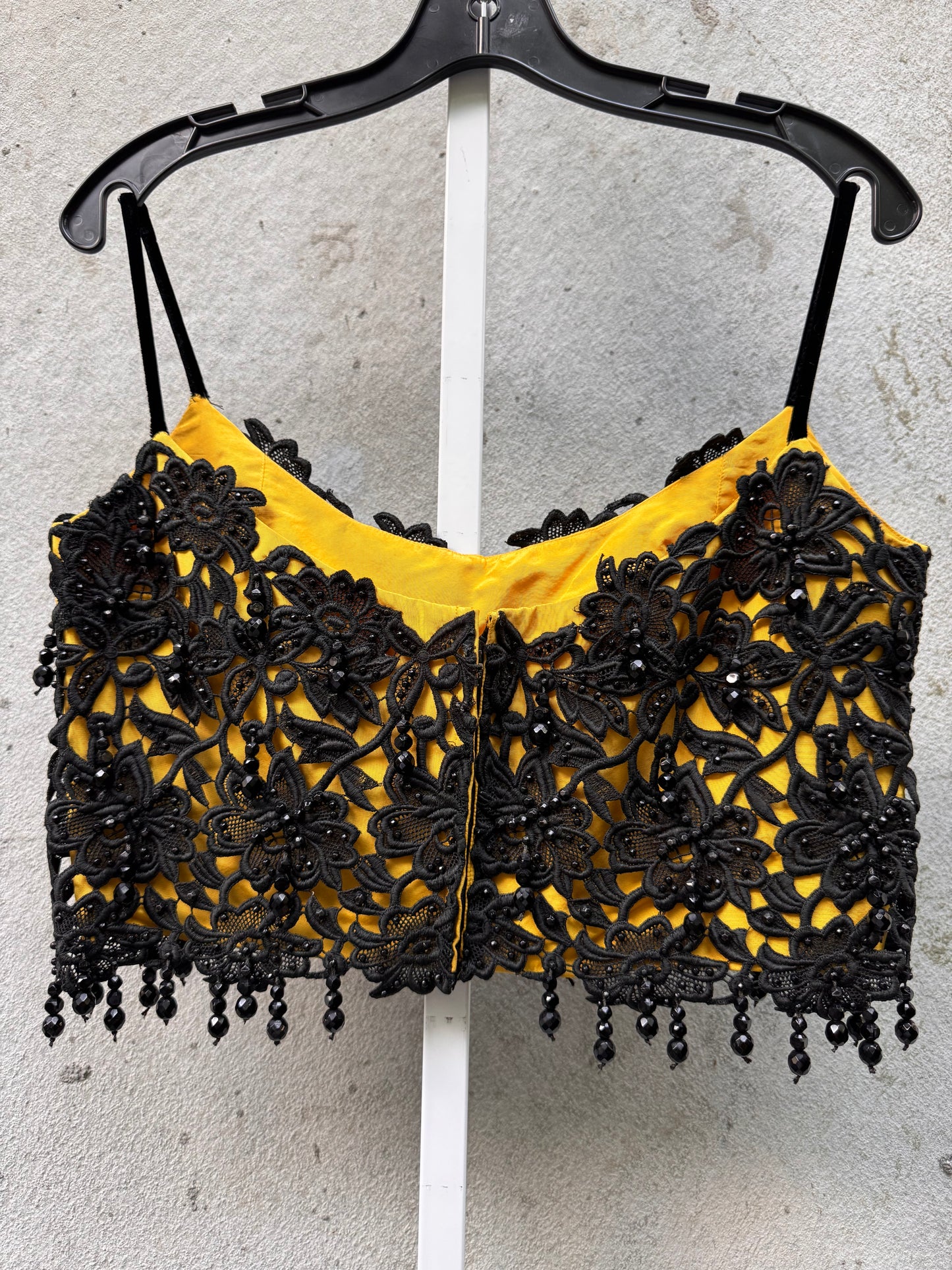 1970s Black and Yellow Beaded Crop Top