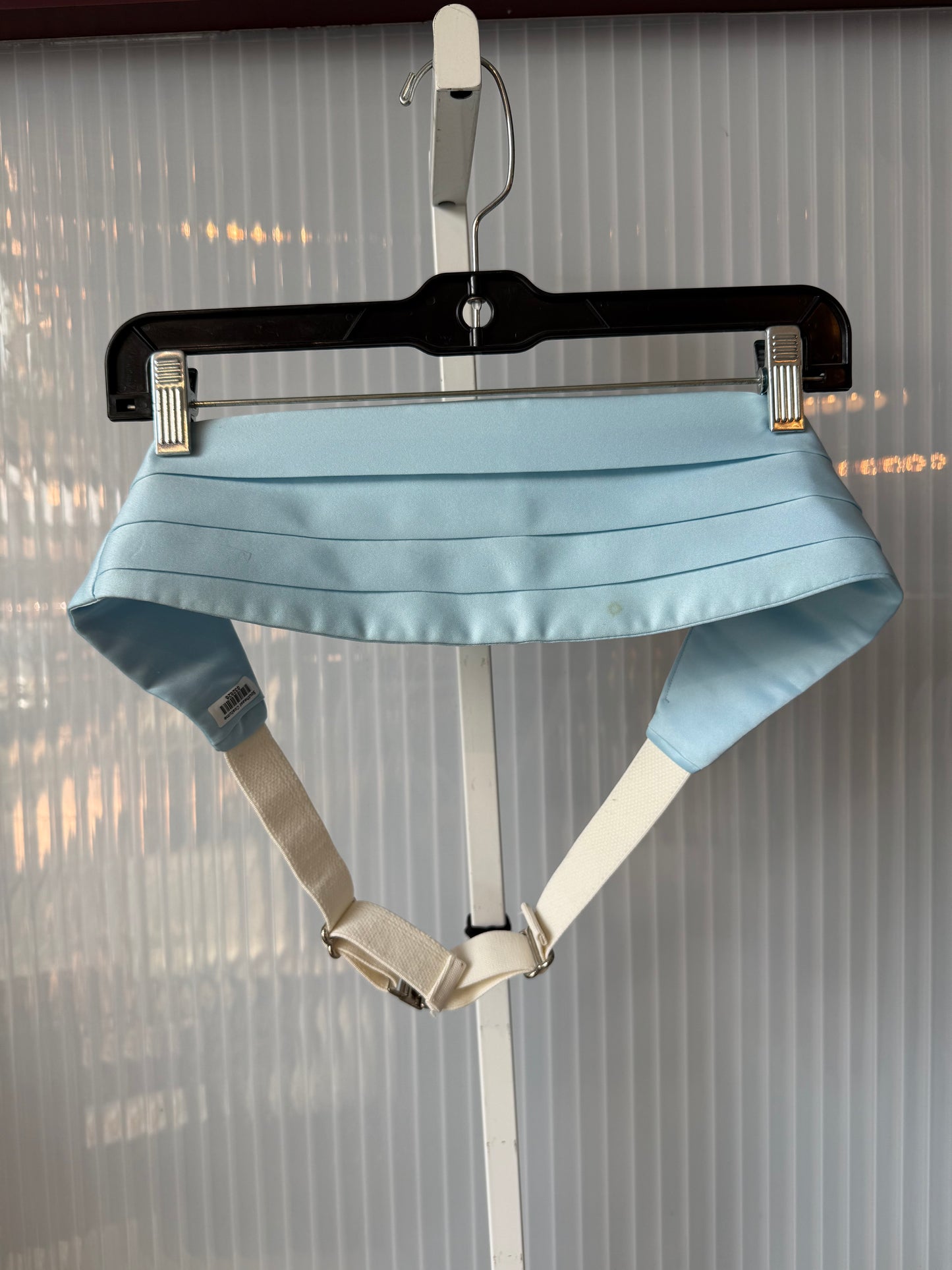 1970s Powder Blue Tuxedo Jacket, Pants, Cummerbund & Jabot Set