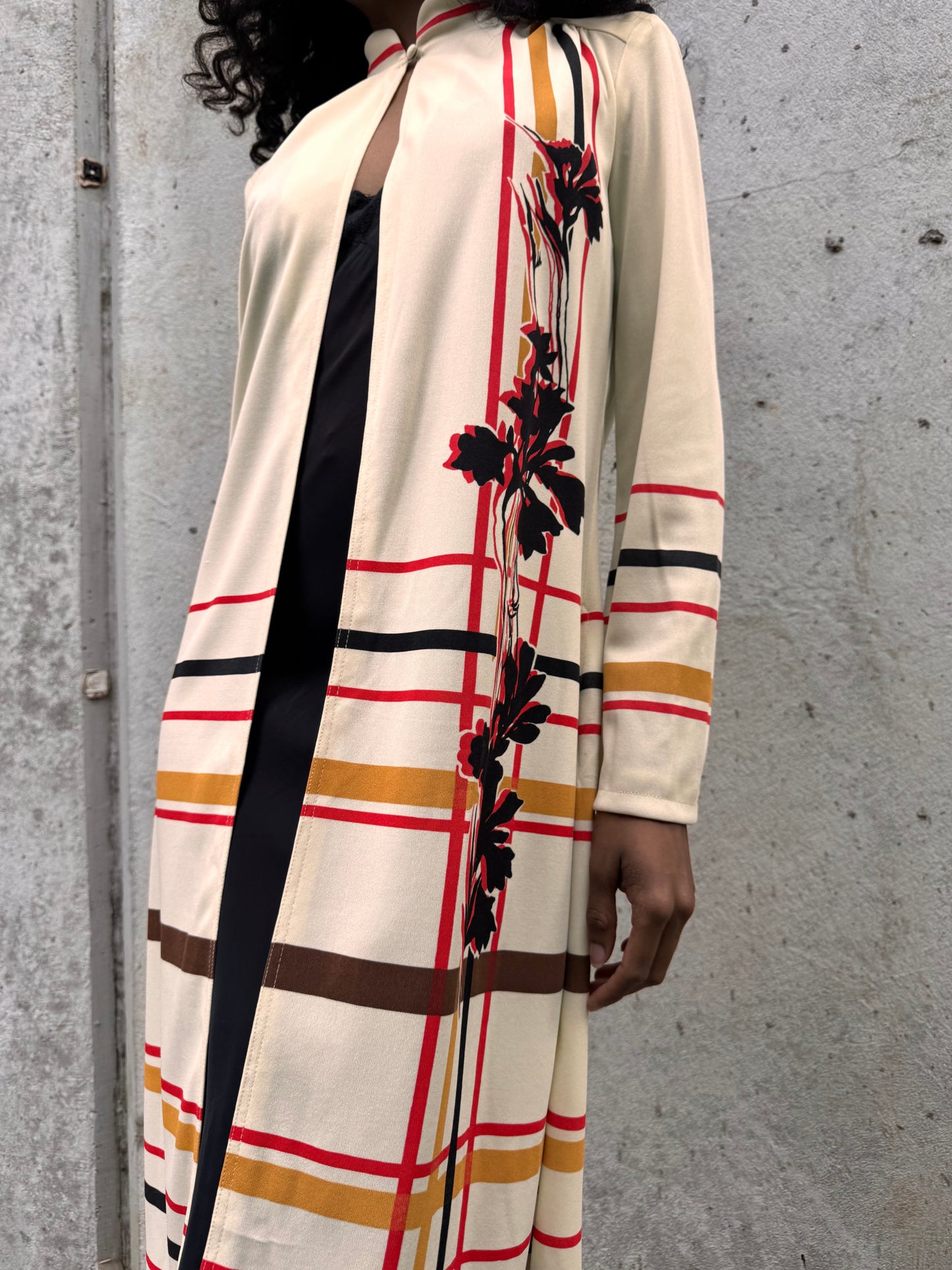 1970s Cream Red & Black Striped Open-Front Jacket