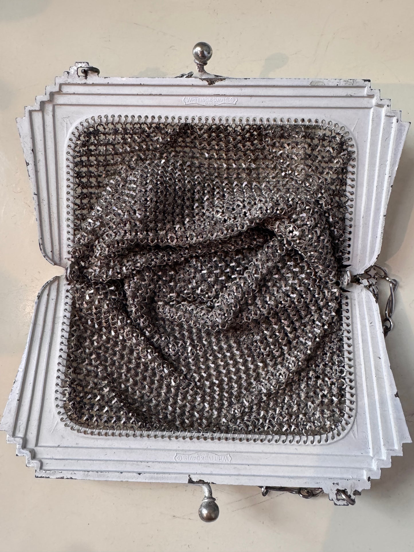 1920s White & Black Checkerboard Metal Mesh Flapper Purse