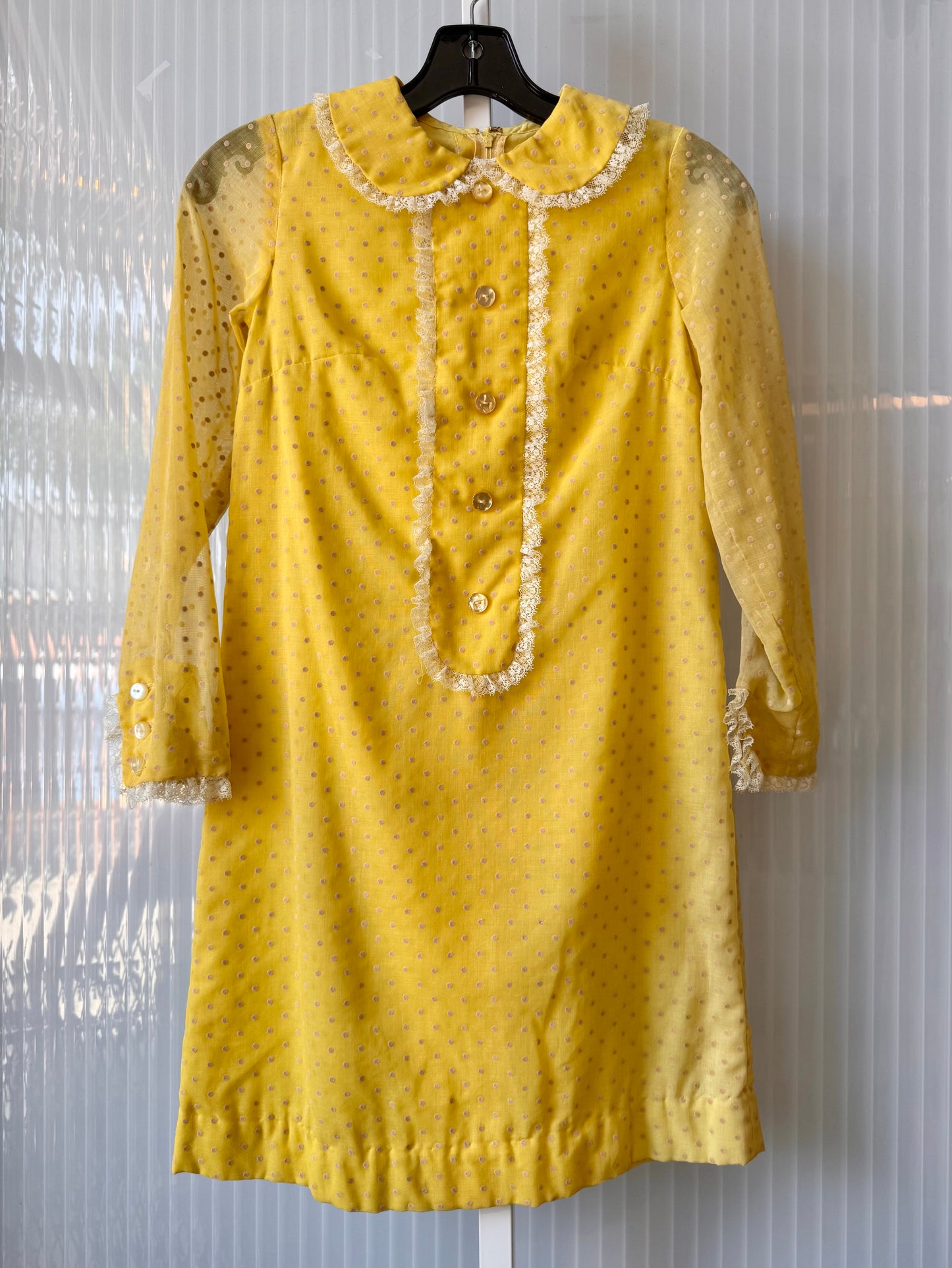 1960s Yellow Peter-pan Collar Polka Dot Dress