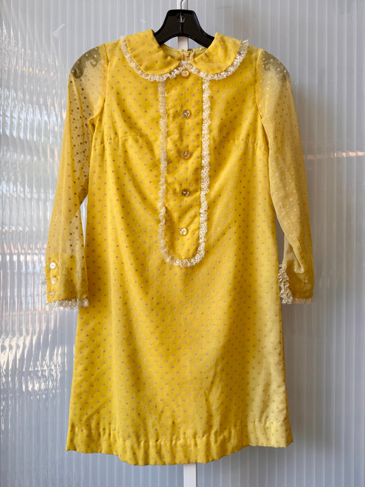 1960s Yellow Peter-pan Collar Polka Dot Dress
