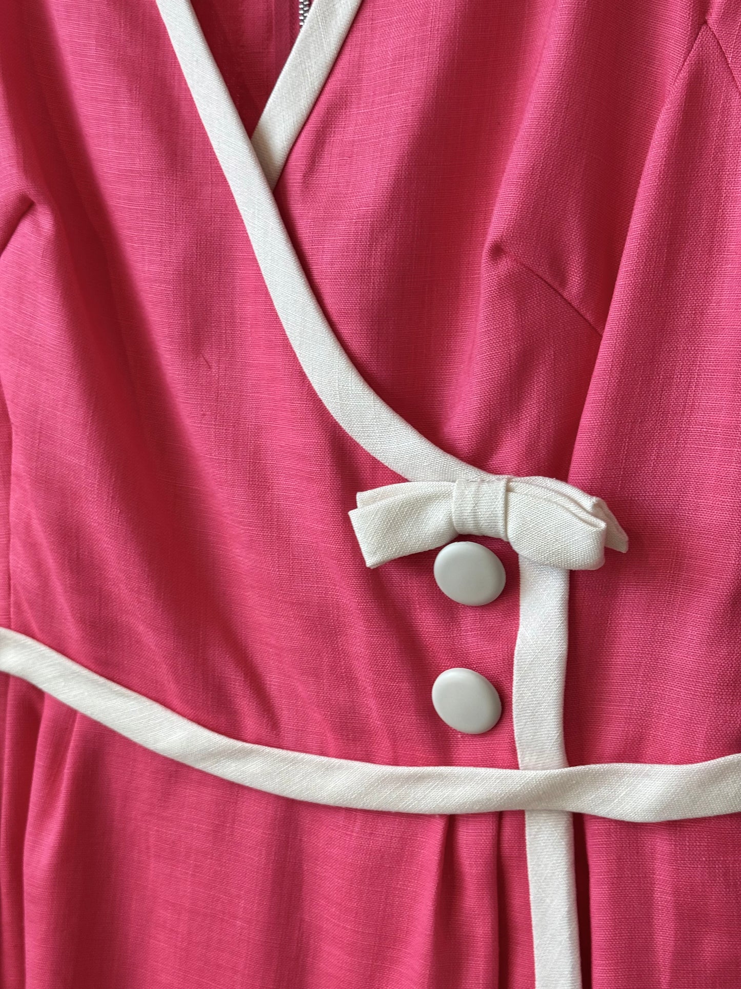 1960s Bright Pink Dress w/ White Trim & Bow