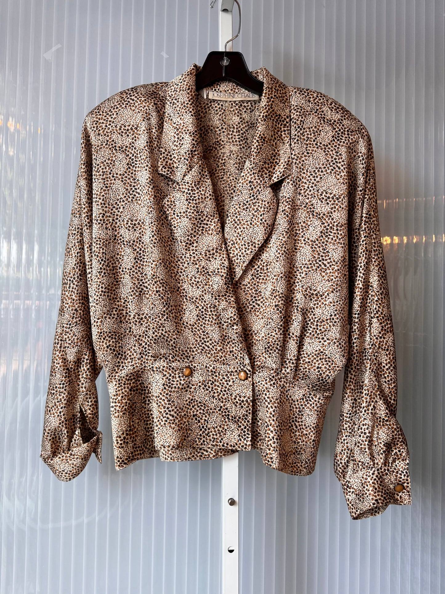1980s Leopard Print Collared Business Blouse
