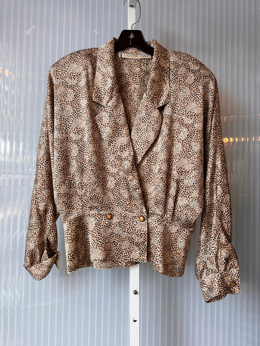 1980s Leopard Print Collared Business Blouse