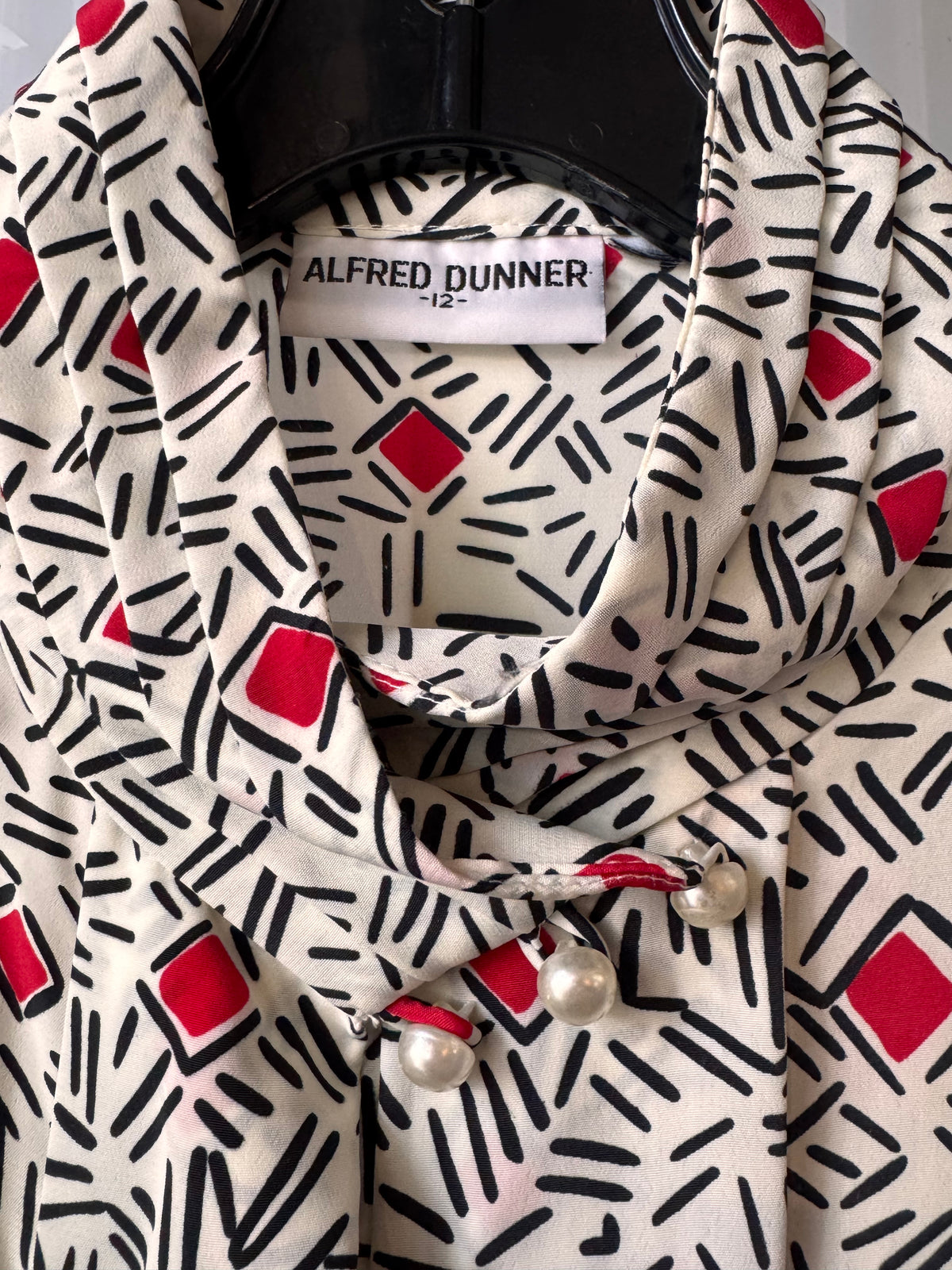 1980s Red White & Black Geometric Print Blouse