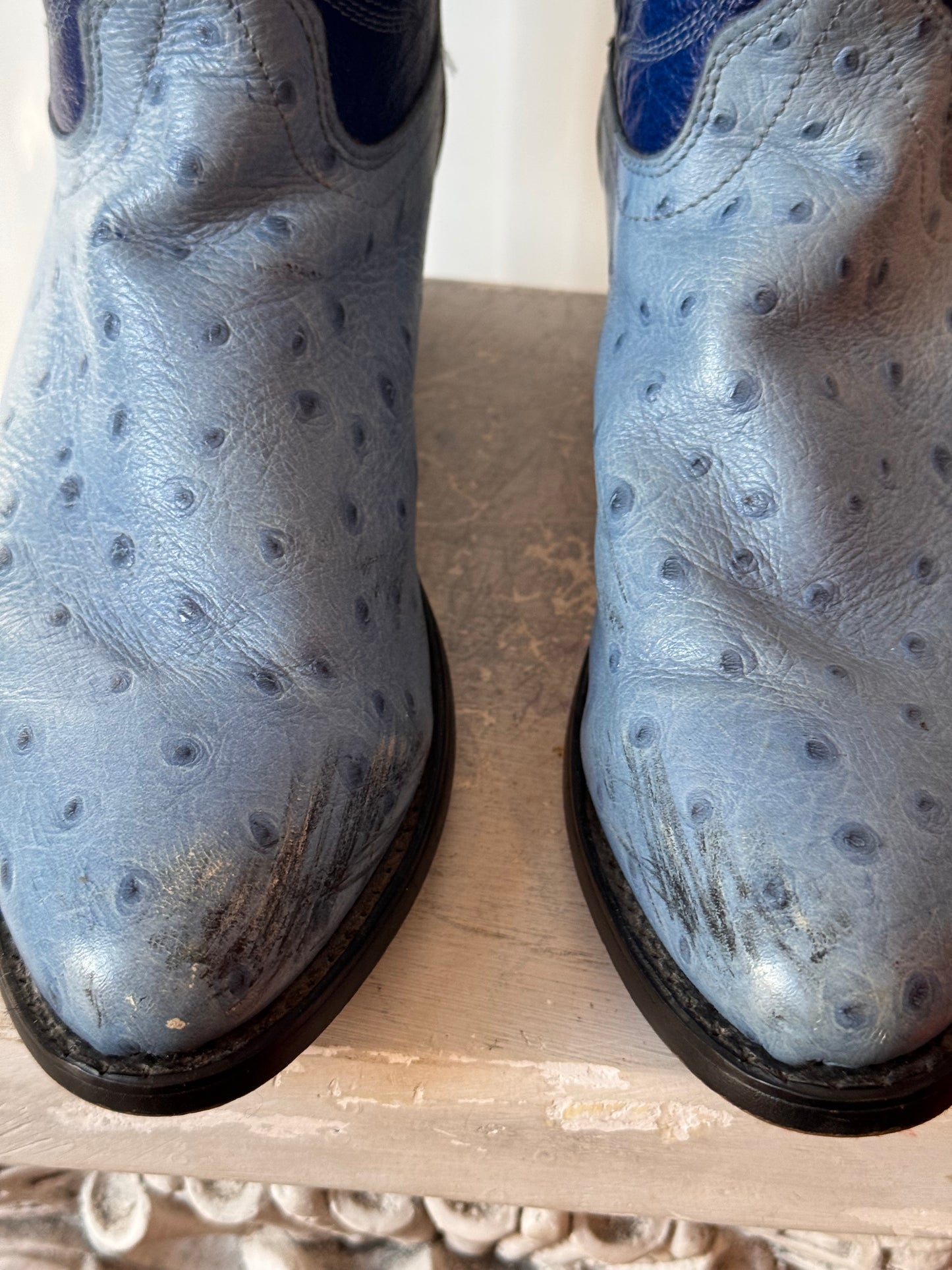 Blue Ostrich Leather Western Boots