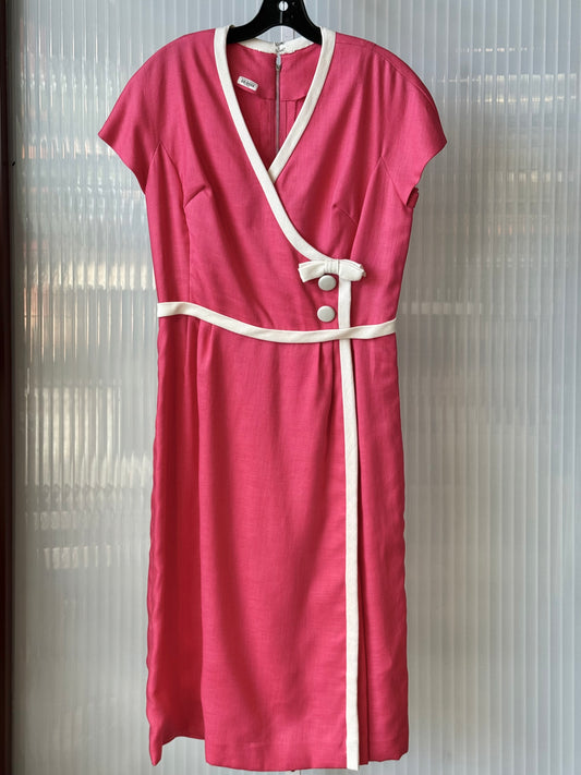 1960s Bright Pink Dress w/ White Trim & Bow
