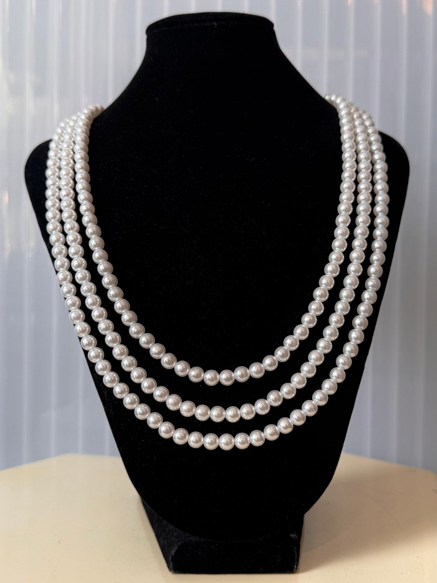 1960s 3-Strand White Faux-Pearl Necklace