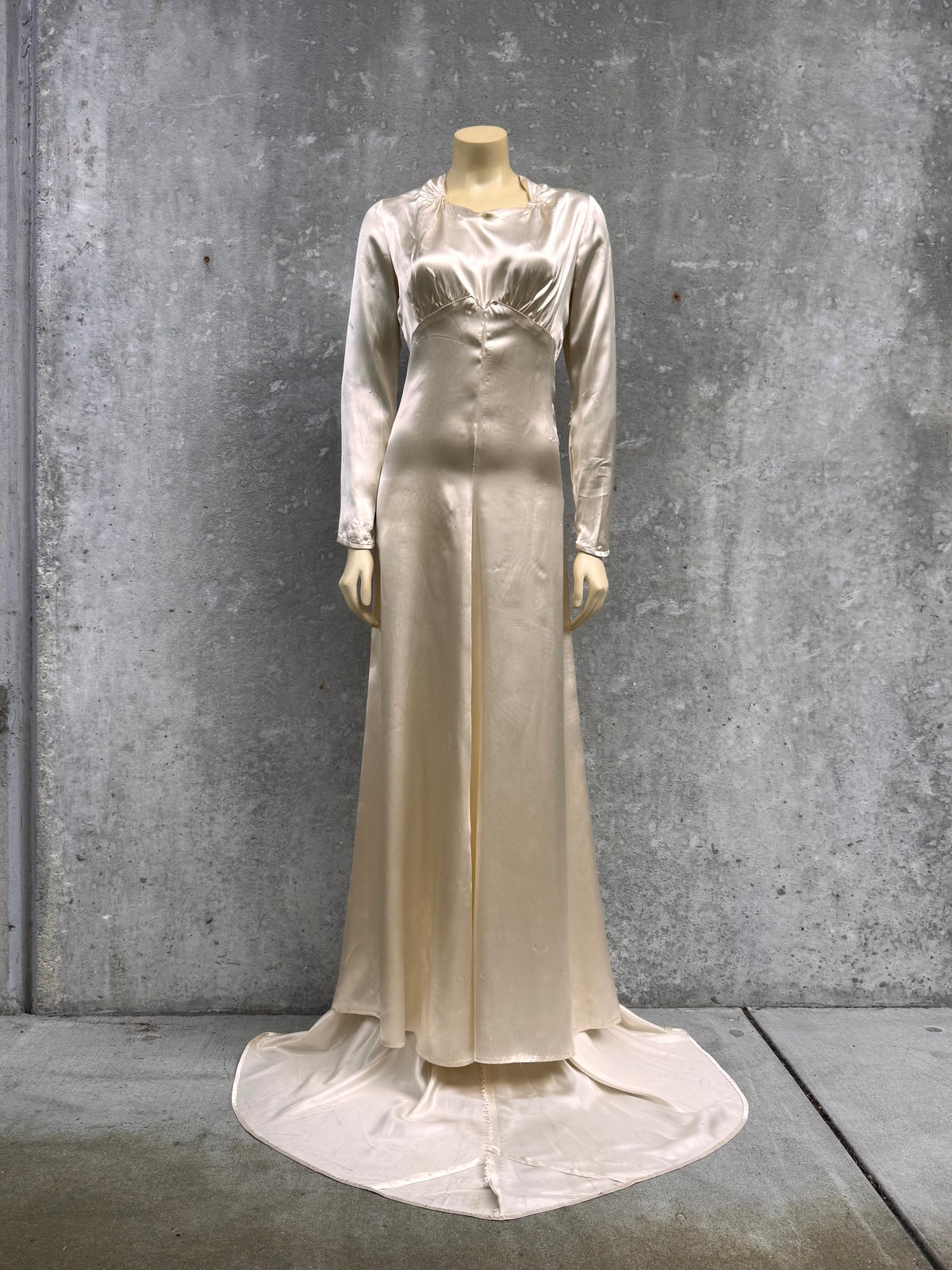 1940s Cream Liquid Satin Bias-Cut Wedding Dress
