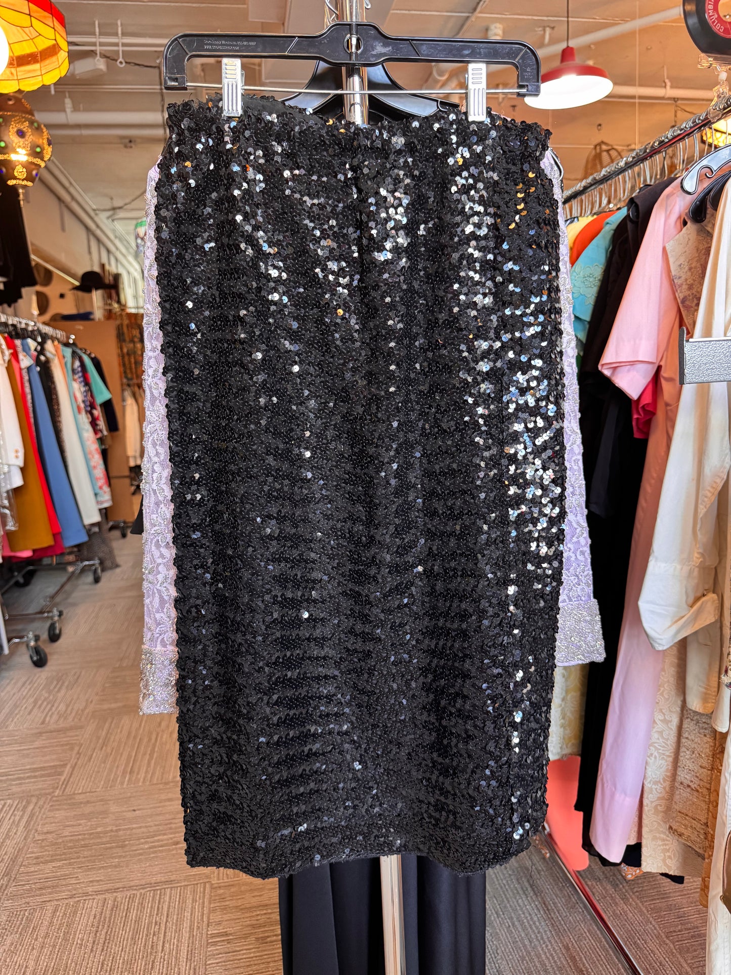 1980s Black Sequin Pencil Skirt