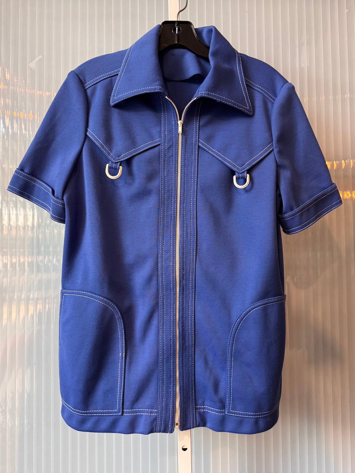 1970s Blue Zip-up Point-collar Shacket