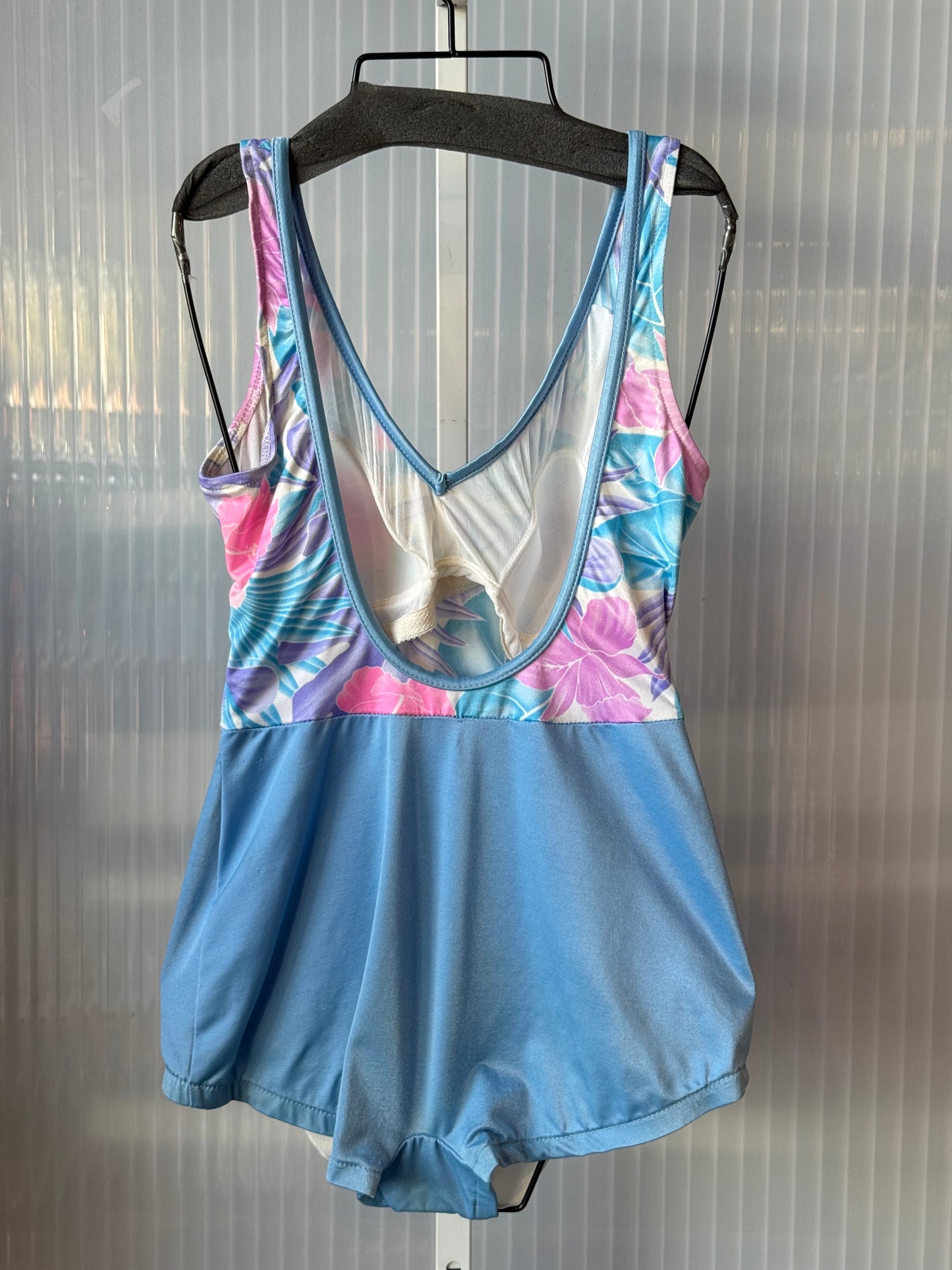 1980s Pastel Floral One-Piece Swimsuit