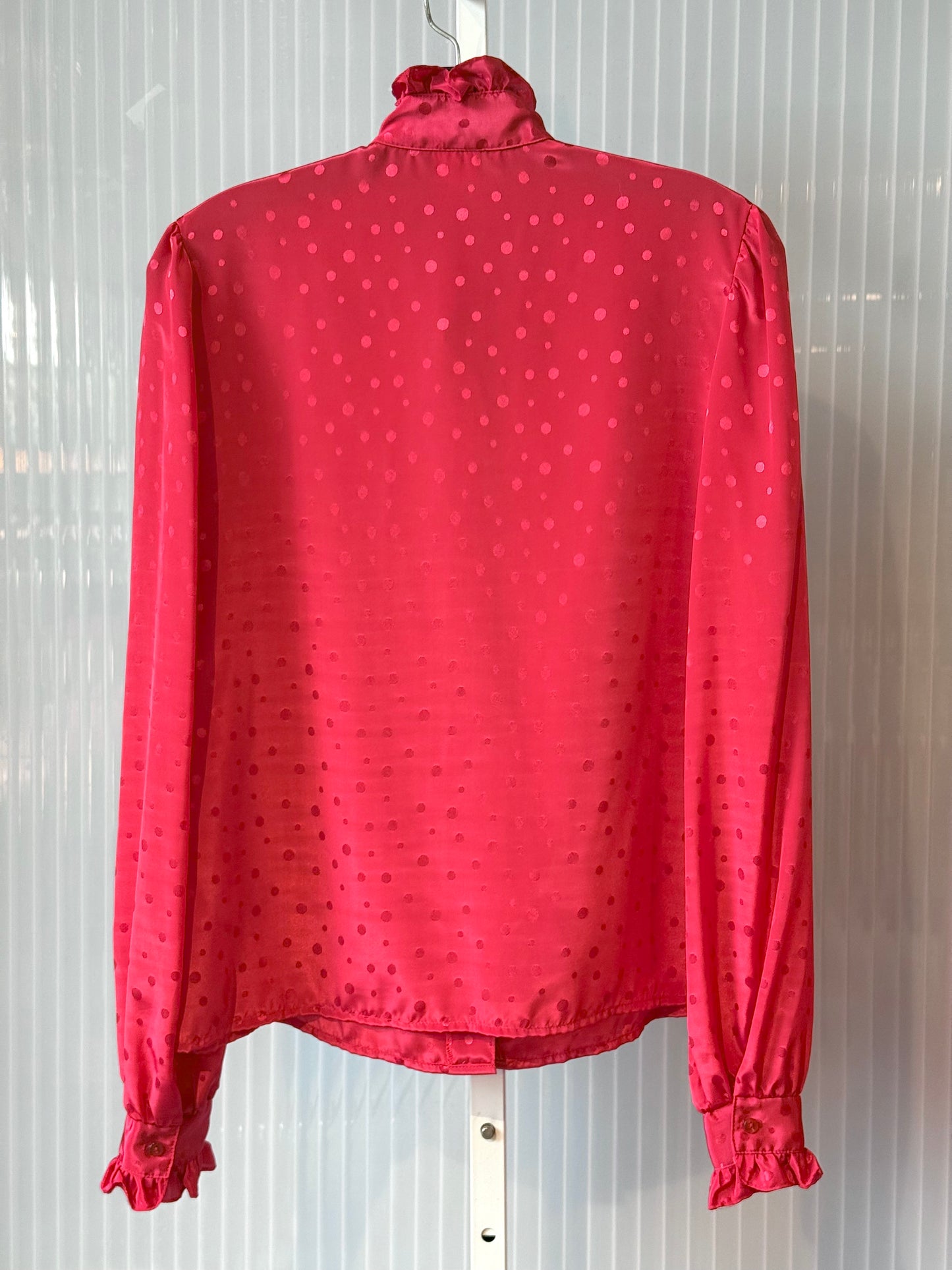 1980s Red Polka Dot Button-Up Blouse with Jabot