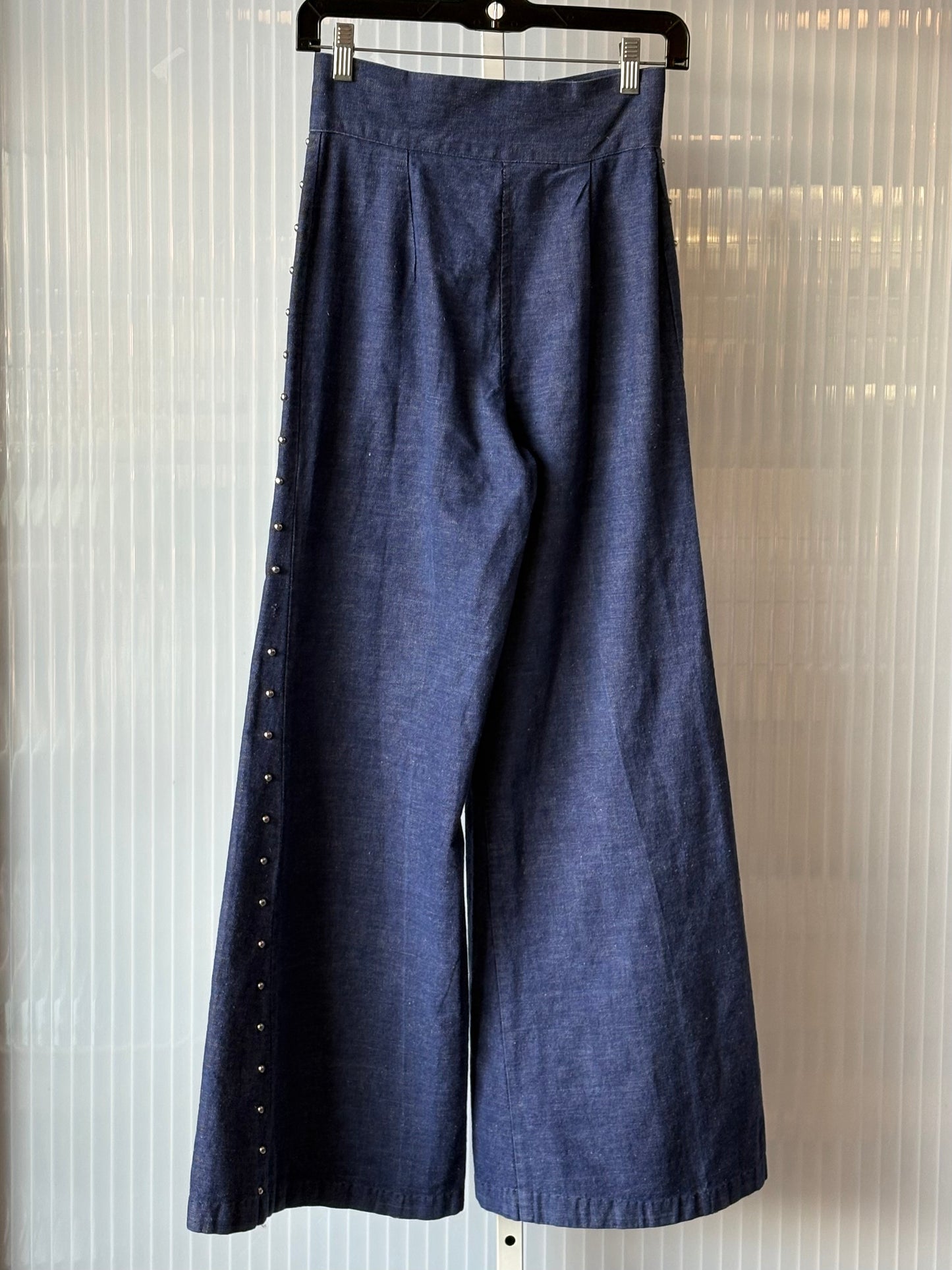 1970s Medium Wash Denim Studded Flared Bellbottom Jeans