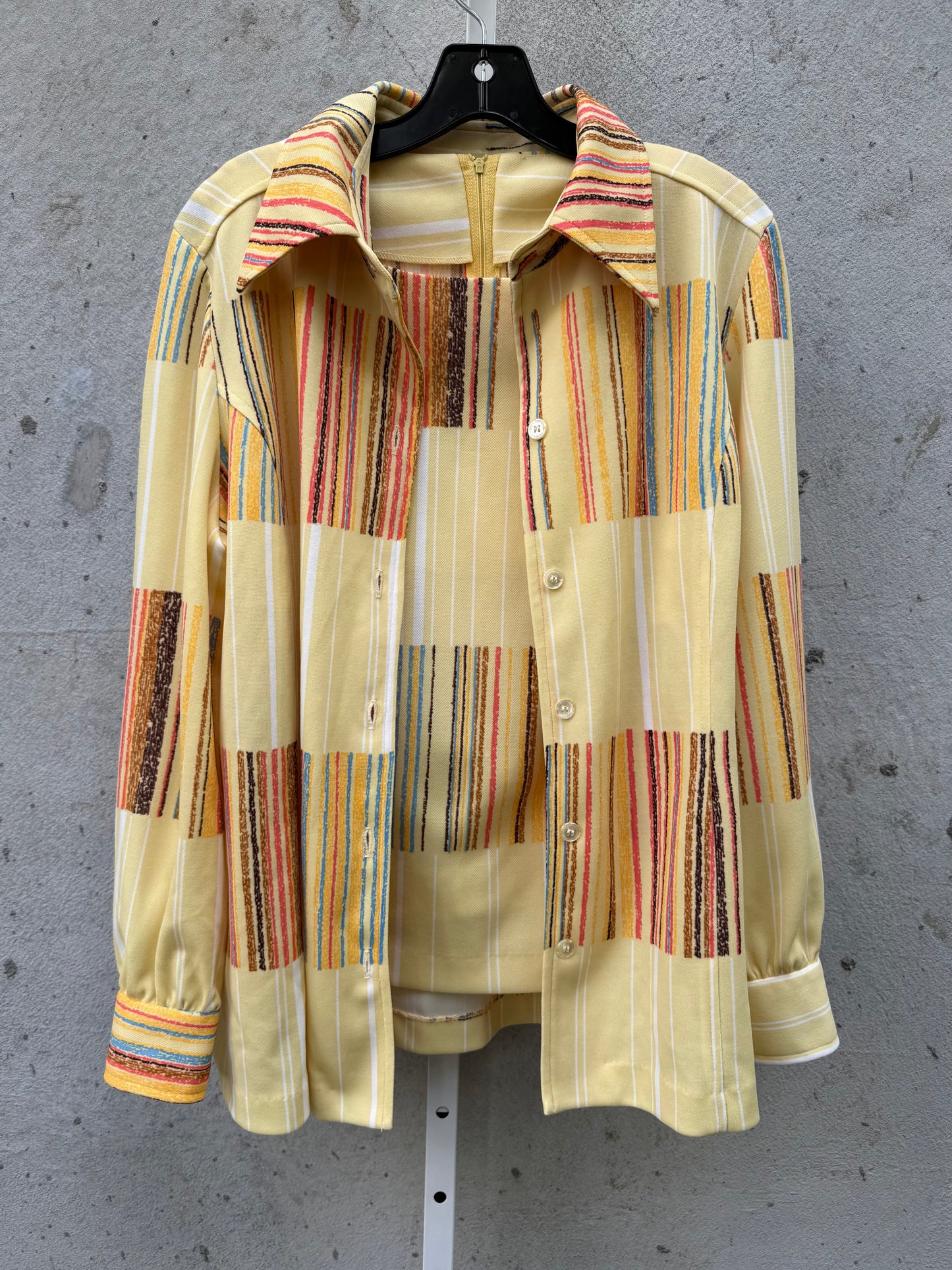 1970s Yellow Printed Tank and Collared Shirt Set