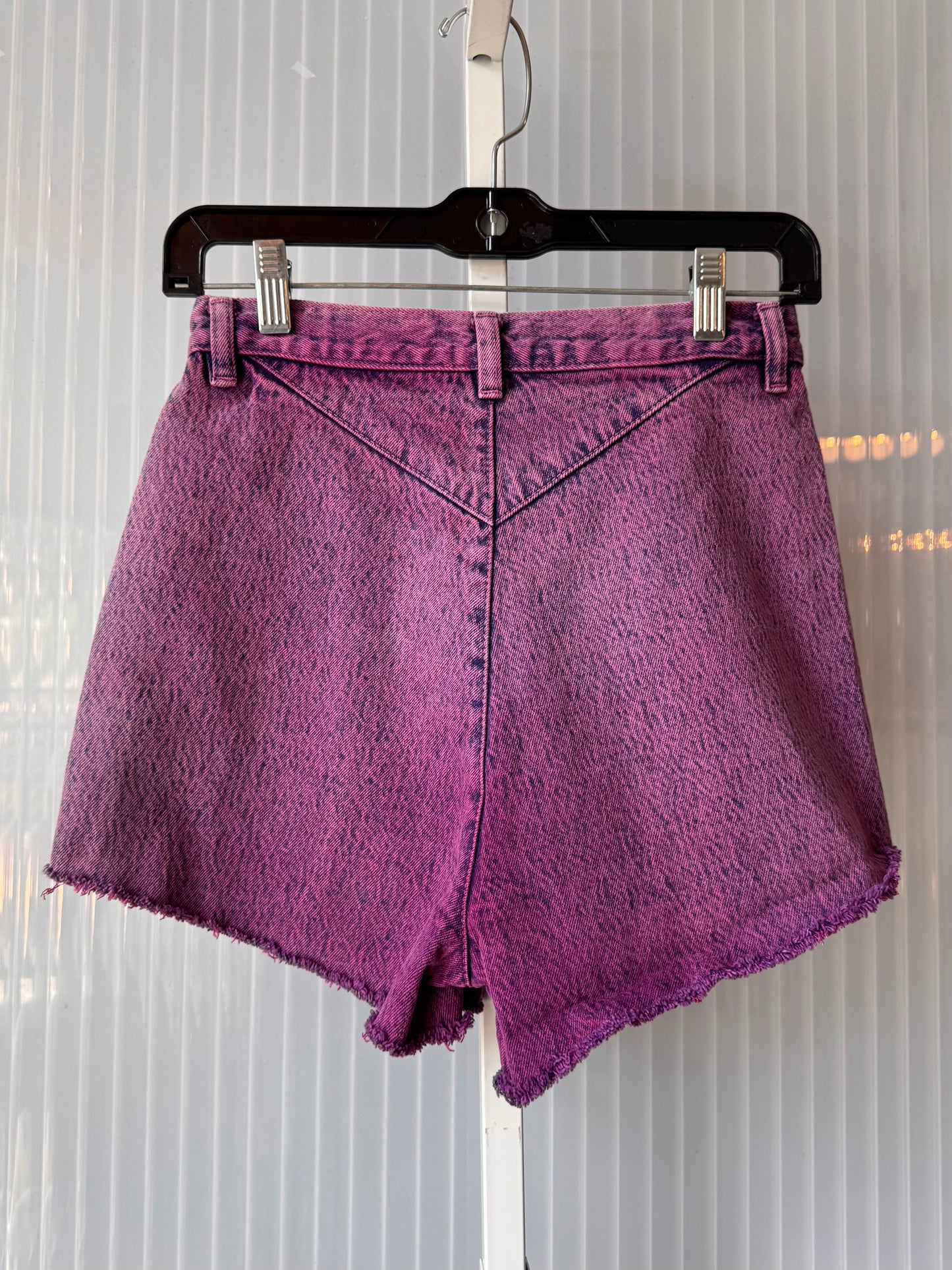 1990s Fuschia Cropped Raw Hem Jean Shorts