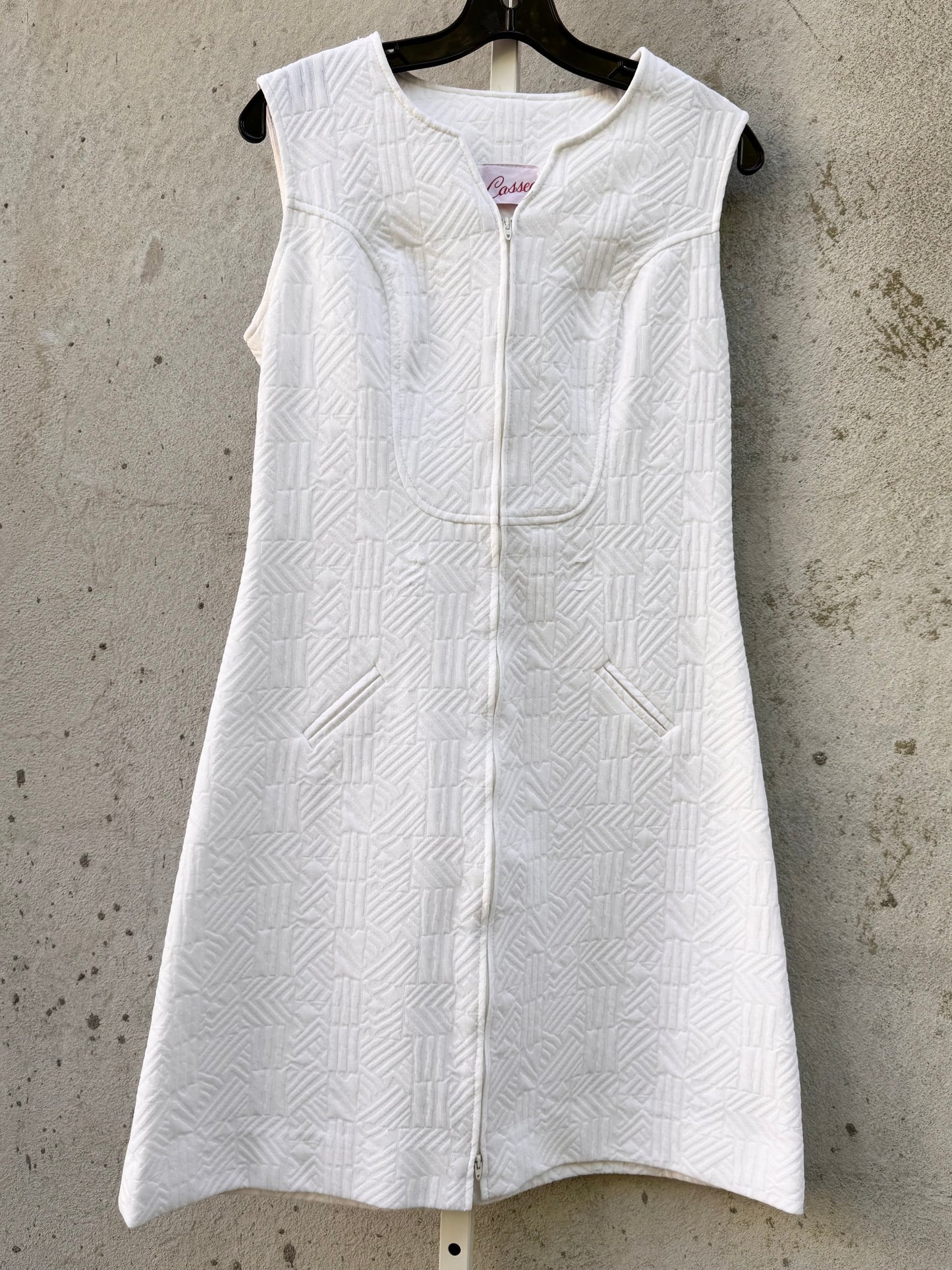 1970s White Polyknit Zip-up Dress