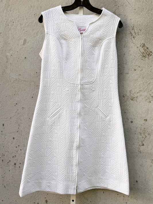 1970s White Polyknit Zip-up Dress