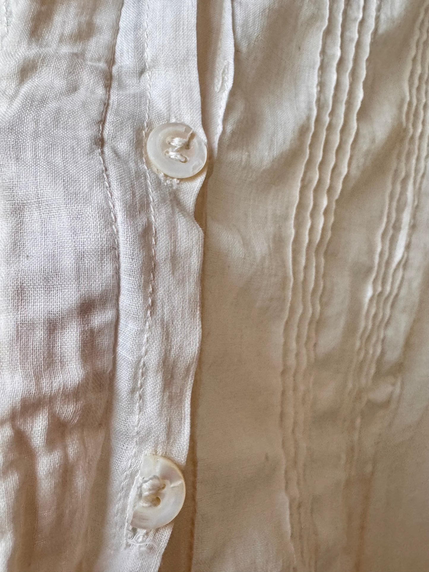 Edwardian Sheer Button-Up Eyelet, Lace & Pintuck Blouse