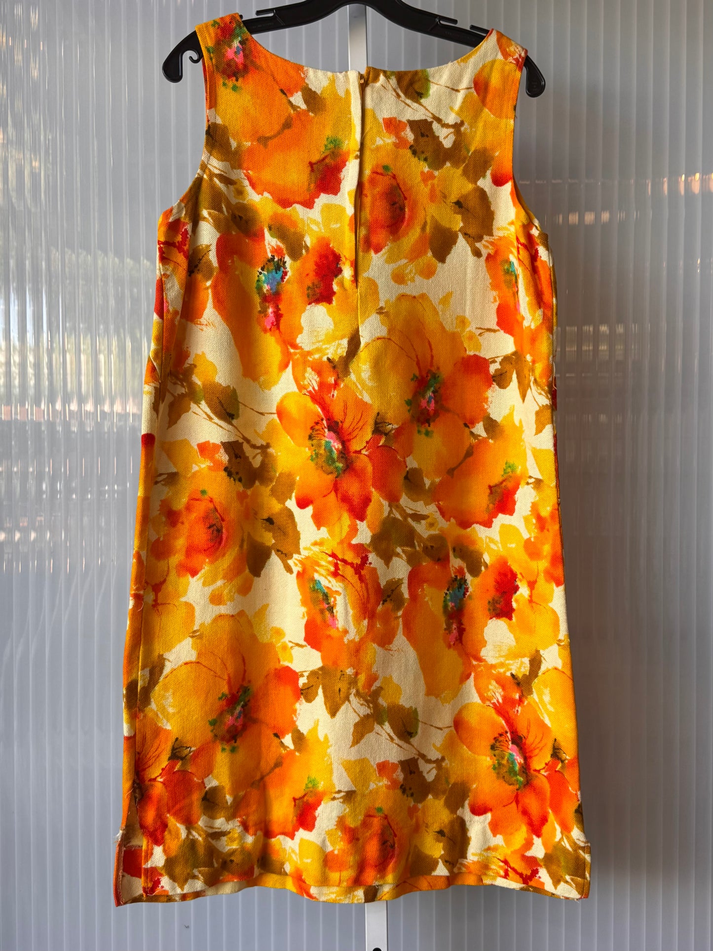 1960s Orange Watercolor Floral Canvas Shift Dress