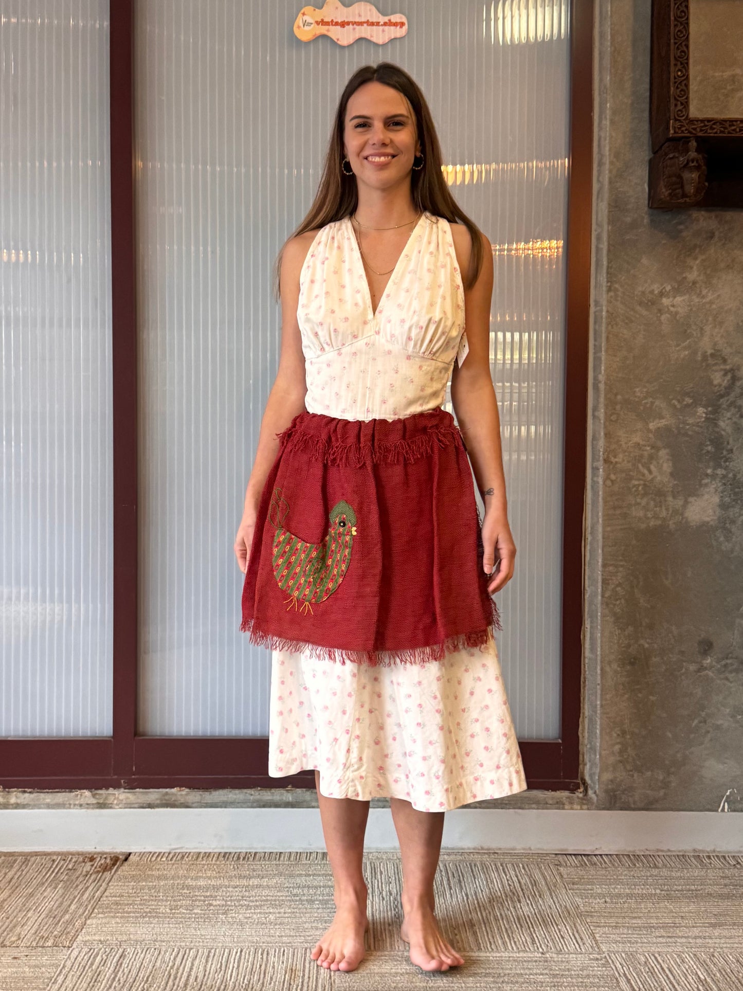 Red Burlap Chicken Apron