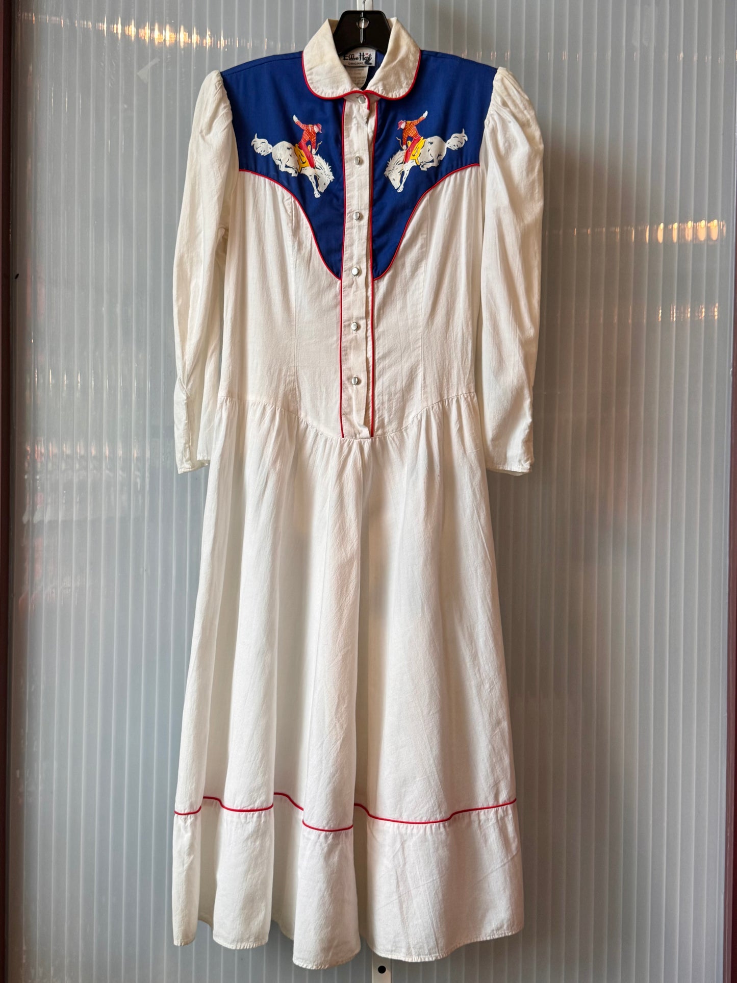 1980s White and Blue Western Dress
