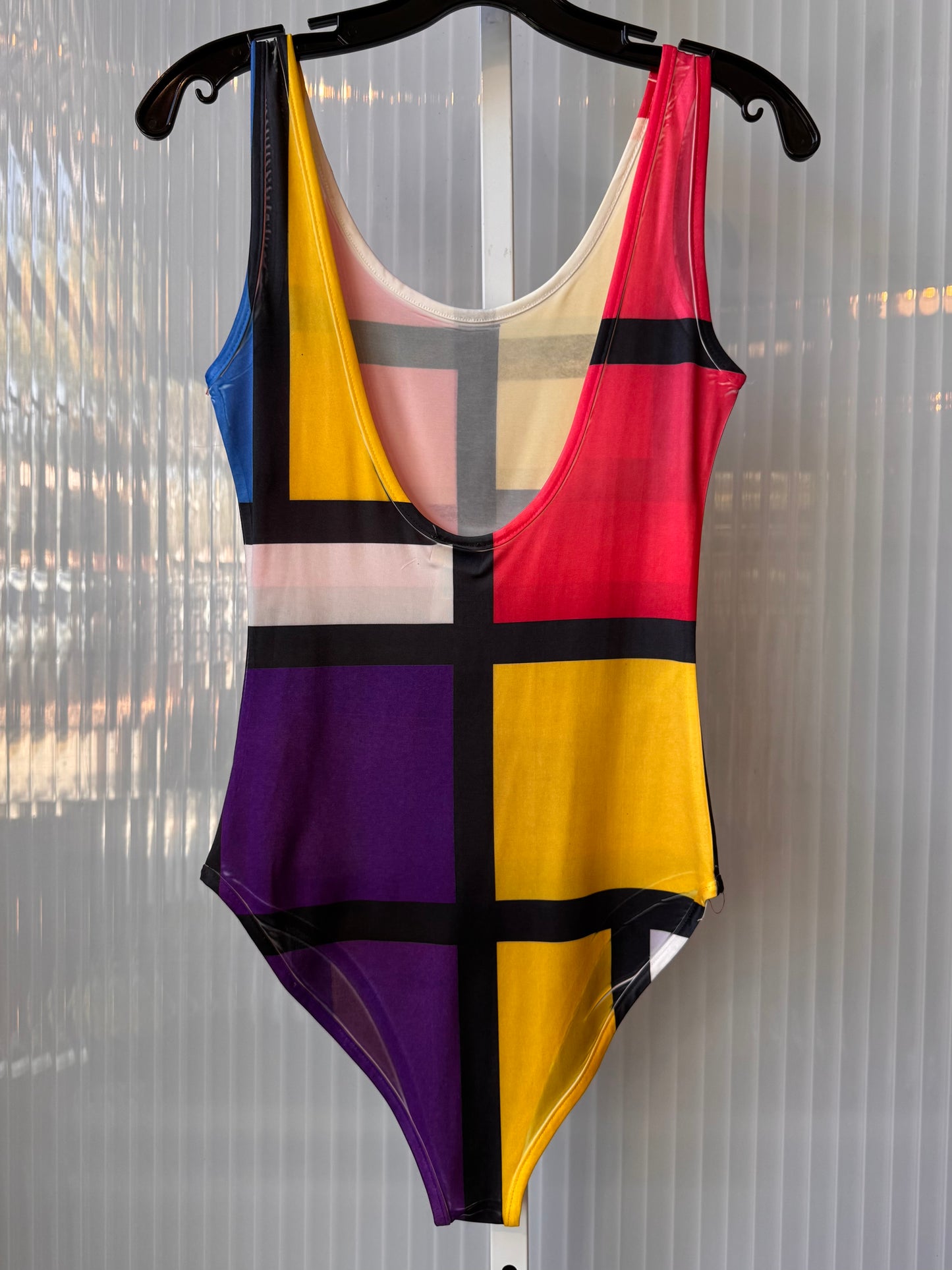 2000s Mondrian Print One Piece Swimsuit